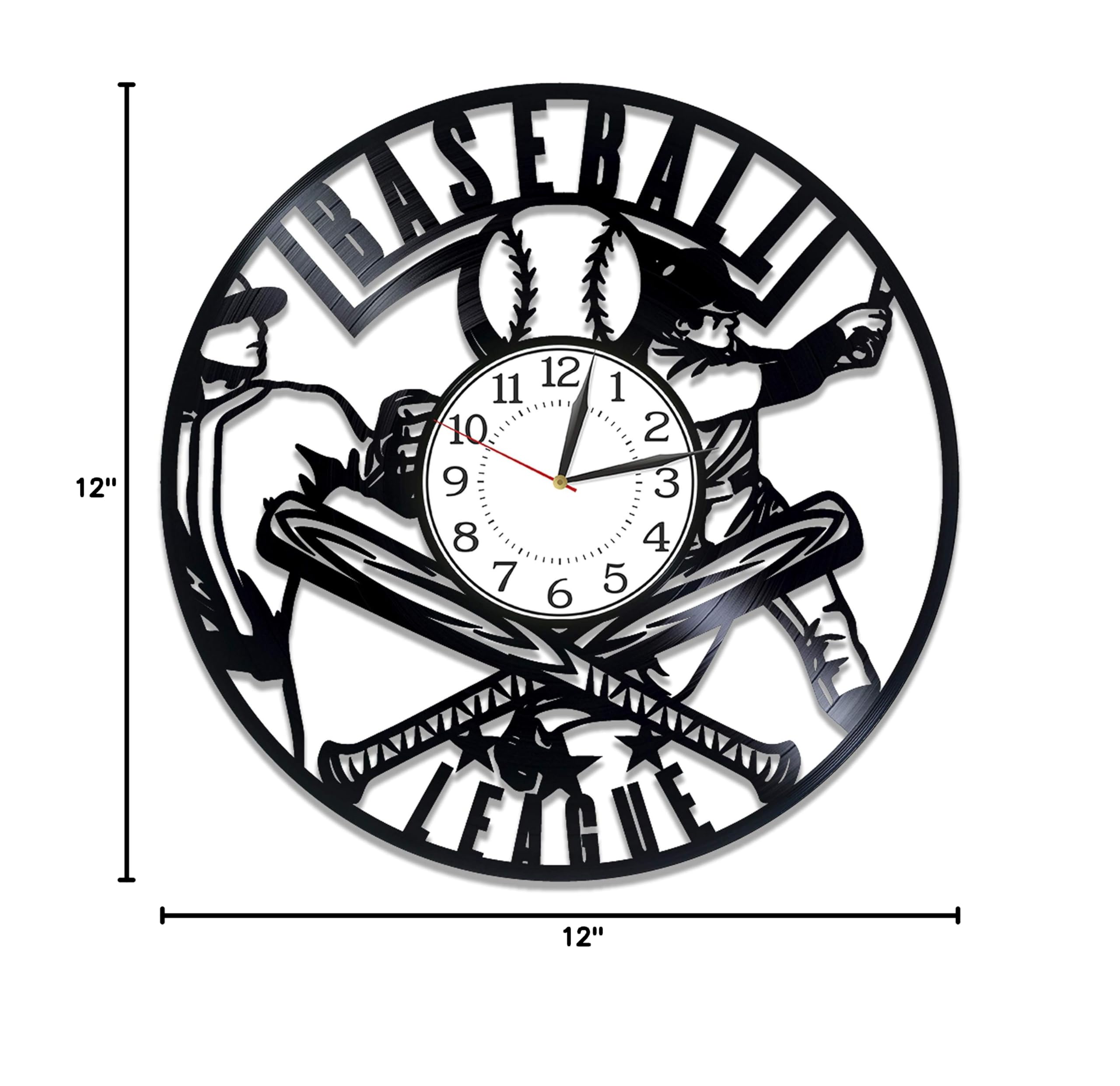 12 Inch Baseball Vinyl Record Wall Clock - Unique Handmade Sports Decor for Men & Women | Perfect Birthday Gift for Baseball Fans, Home & Office Decor