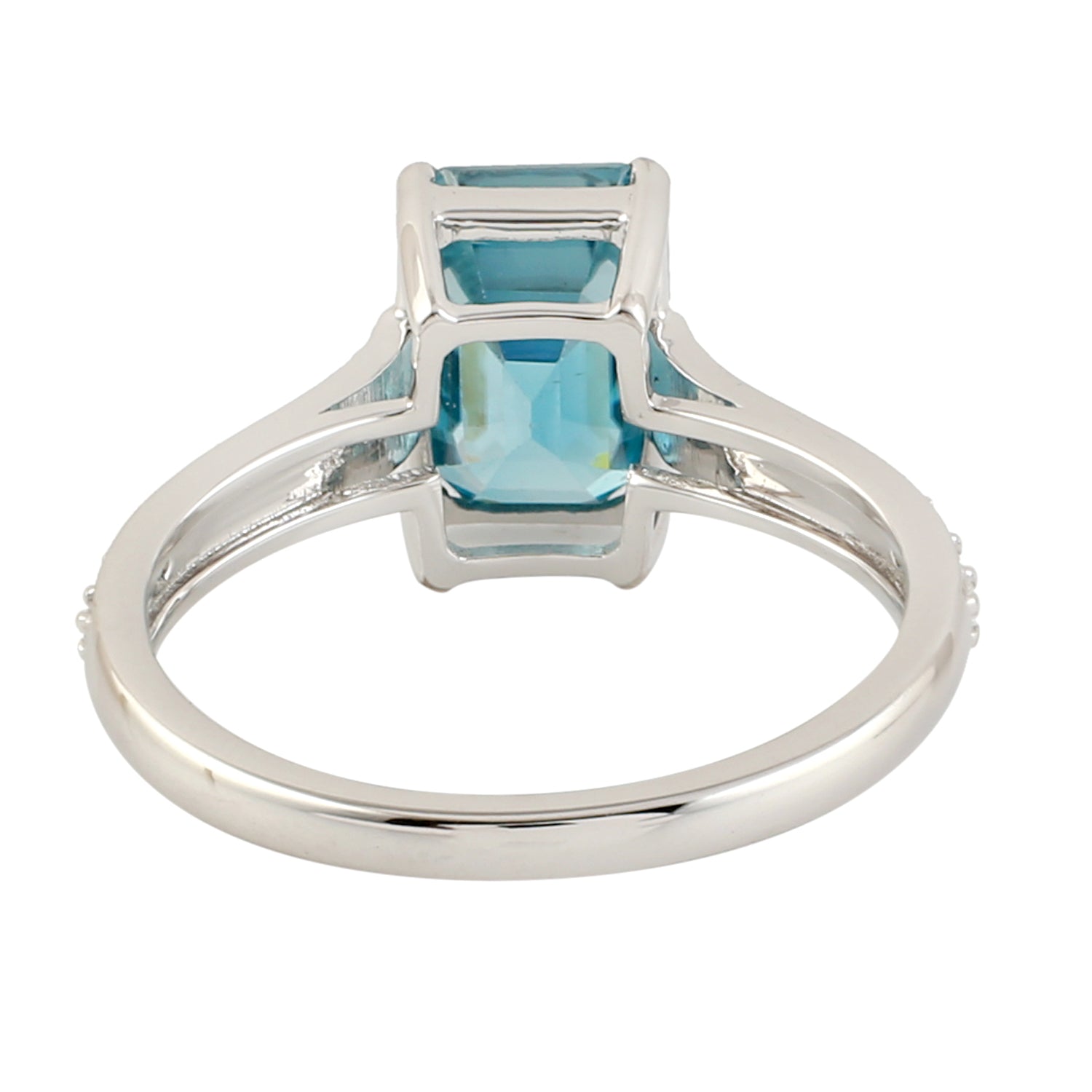 Exquisite 18K White Gold Baguette Cut Blue Zirconia Solitaire Ring with Pave Diamond Accents | Perfect for Engagement, Anniversary & Special Occasions
