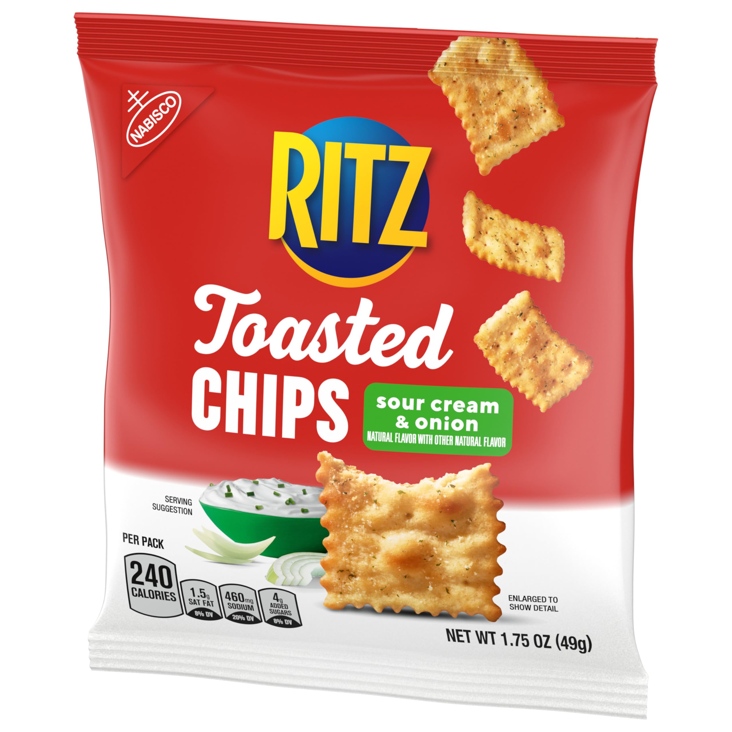 RITZ Toasted Chips Sour Cream and Onion Crackers - 60 Individually Wrapped Snack Packs | Bulk Lunch Snacks for School, Office & On-the-Go | Perfect for Parties, Travel & Healthy Snacking