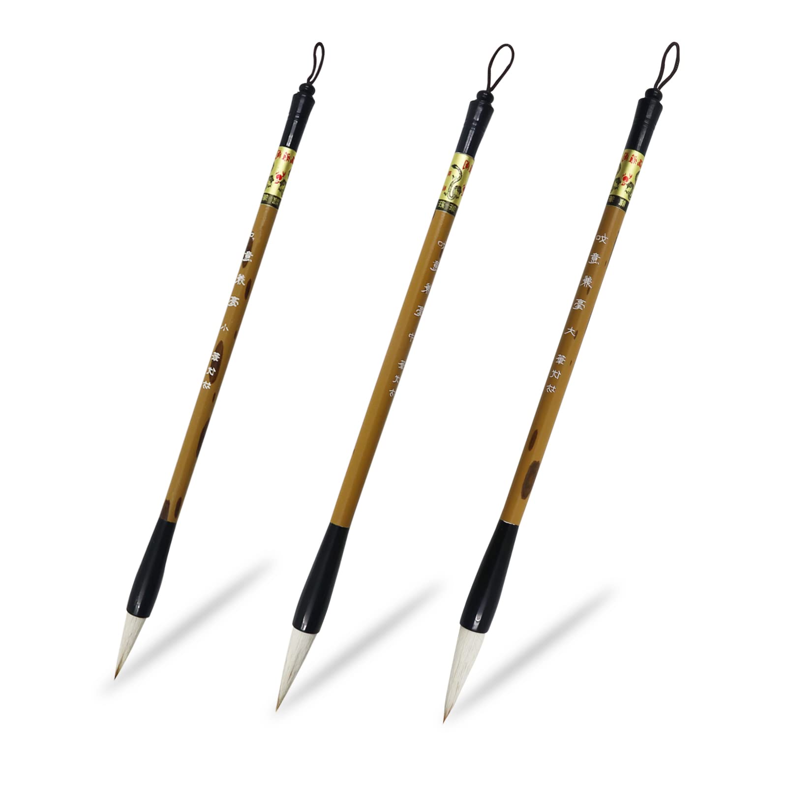 Premium Chinese Calligraphy Brush Set - 3 Sizes (Large, Medium, Small) with Bamboo Pen Holder | Traditional Sumi Ink Painting & Writing Brushes for Beginners & Artists | Perfect for Asian Art, Zen Calligraphy Practice & Home Decor