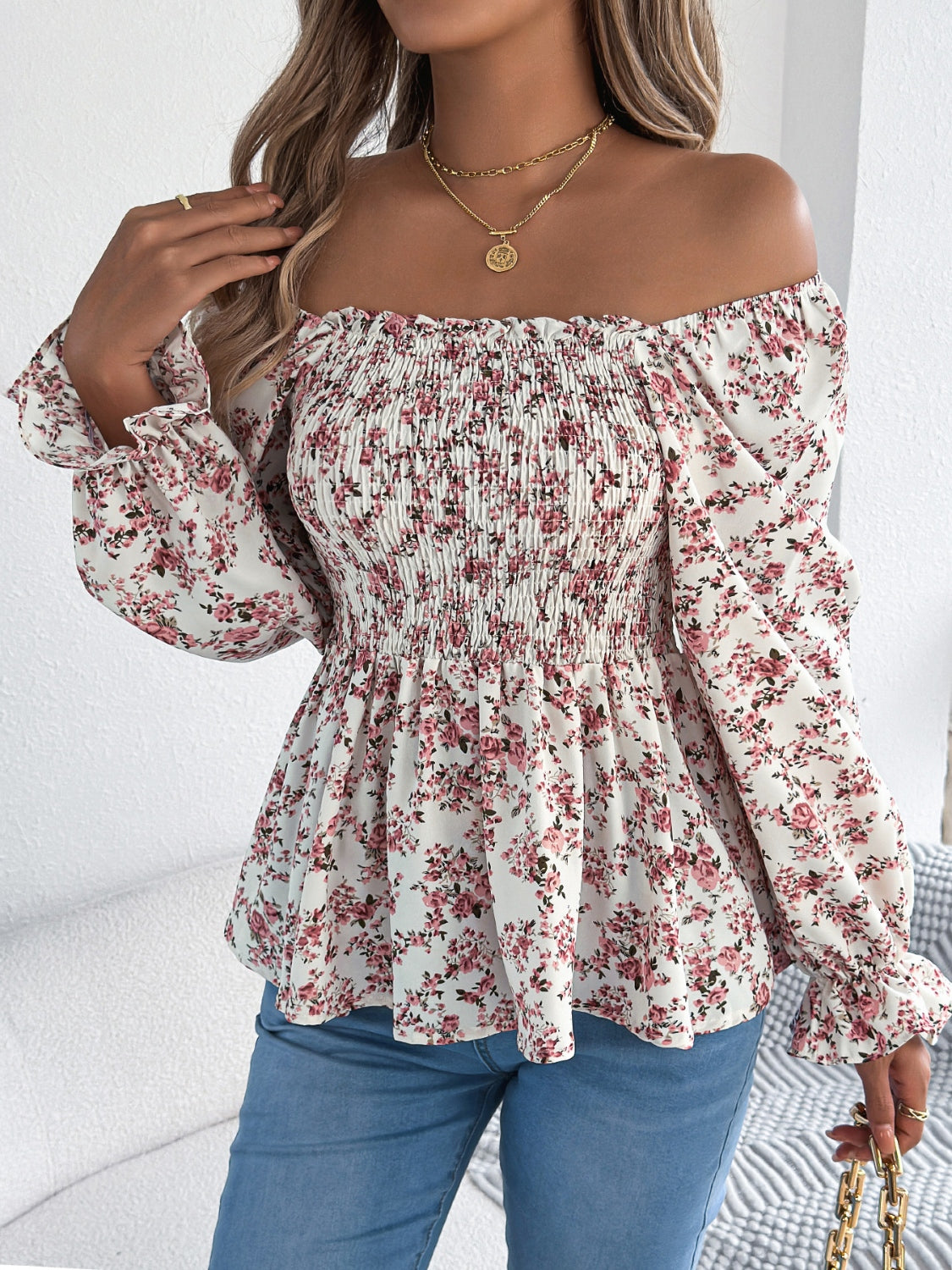 Floral Square Neck Flounce Sleeve Blouse for Women | Elegant Spring Summer Tops | Perfect for Office, Date Night & Special Occasions
