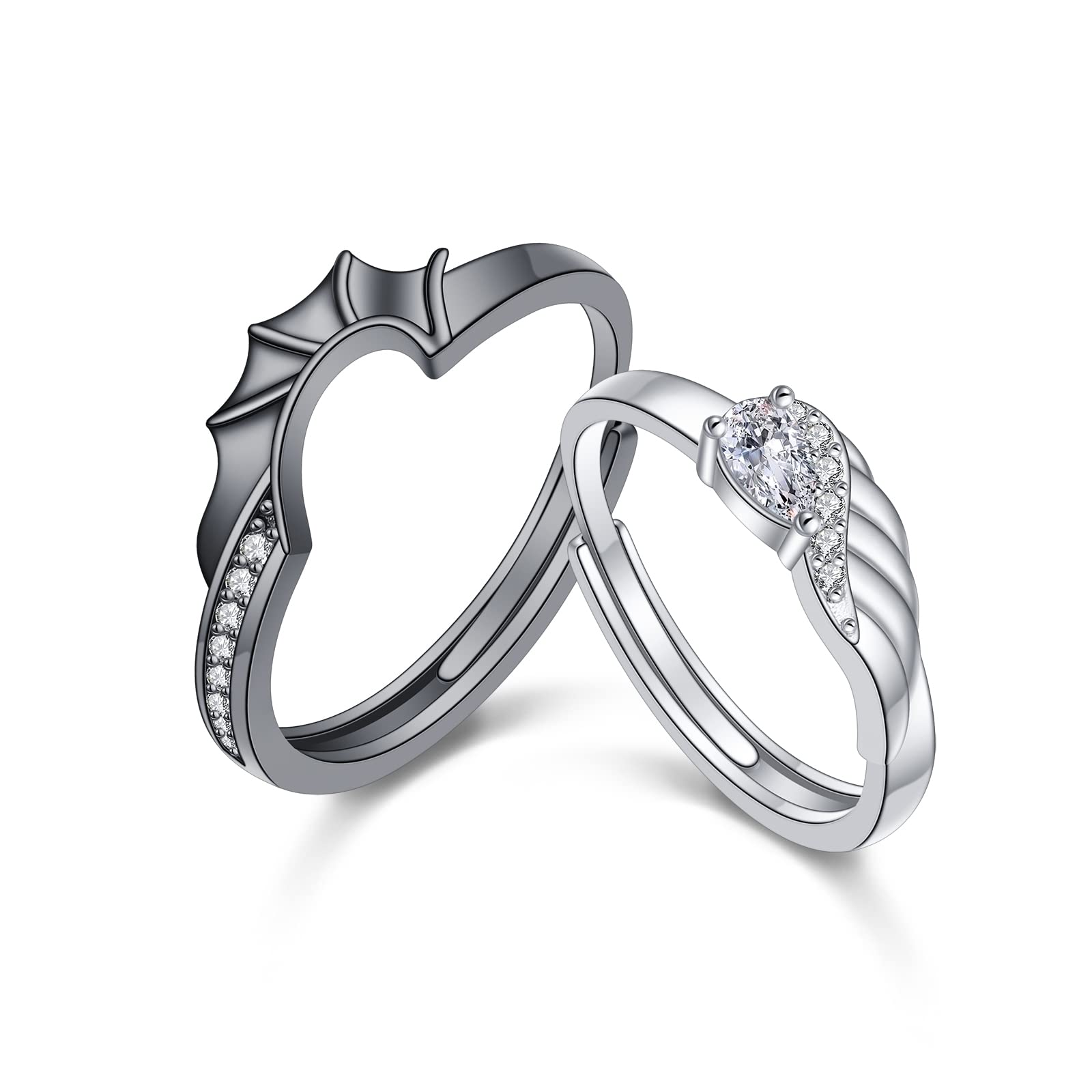 Yearace 925 Sterling Silver Couple Rings - Romantic Promise Rings for Him & Her, Adjustable Engagement & Wedding Bands - Perfect Anniversary, Valentine's Day Gift for Couples (Ideal for Proposals, Weddings & Date Nights)