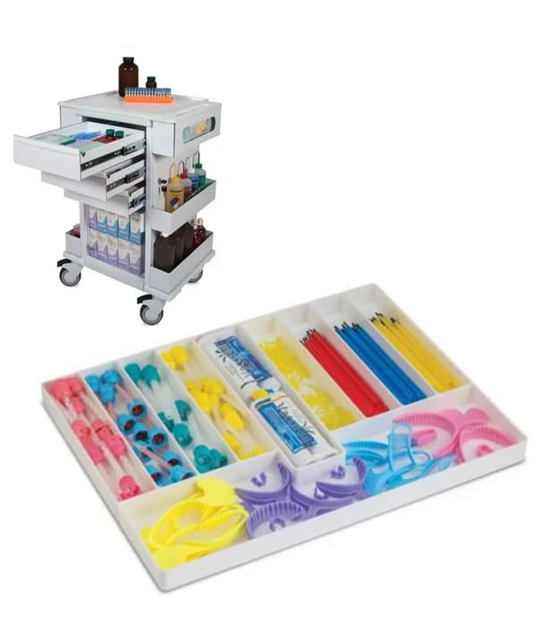 10-Section Plastic Dental Drawer Organizer Tray for Medical & Dental Supplies, White Dental Cart Storage Solution for Clinic & Hospital Organization