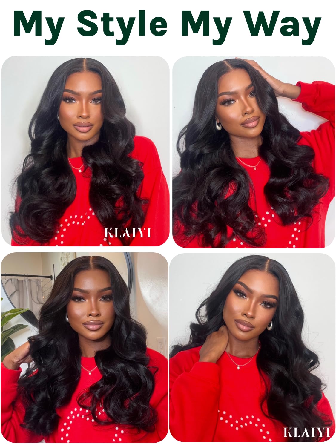KLAIYI EasiContour V Part Human Hair Wig - Body Wave Glueless U Part Wig | No Leave Out, No Gel, Clip-in Half Wig | V Shape Pull & Go | Beginner Friendly, Ready to Wear | Natural Black Color 150% Density 14 Inch | Perfect for Daily Wear, Parties & Special Occasions