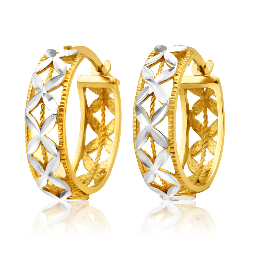 9ct Yellow Gold & White Snowflake Hoop Earrings for Women - Elegant Winter Jewelry Gift for Christmas & Holiday Parties