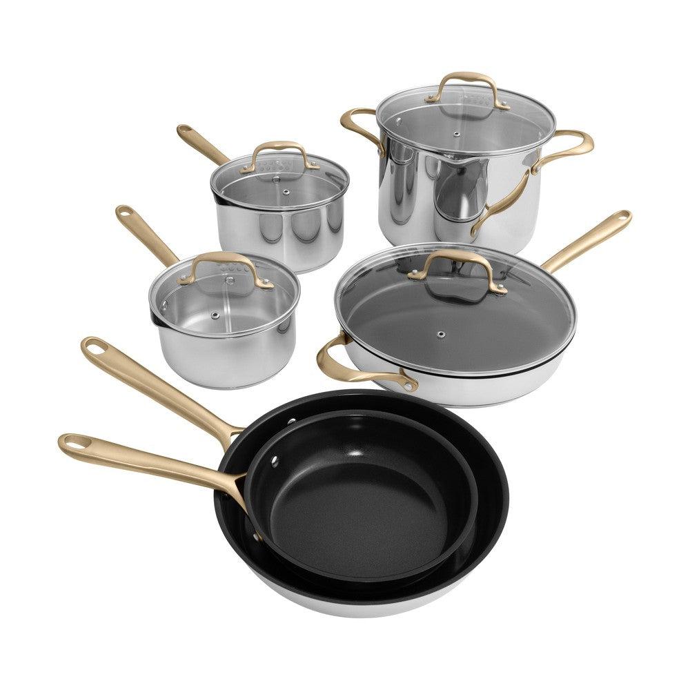 ZLINE 10-Piece Stainless Steel & 3-Piece Nonstick Ceramic Cookware Set - Non-Toxic, Oven & Dishwasher Safe - Perfect for Sautéing, Frying & Everyday Cooking (CWSETL NS 10)