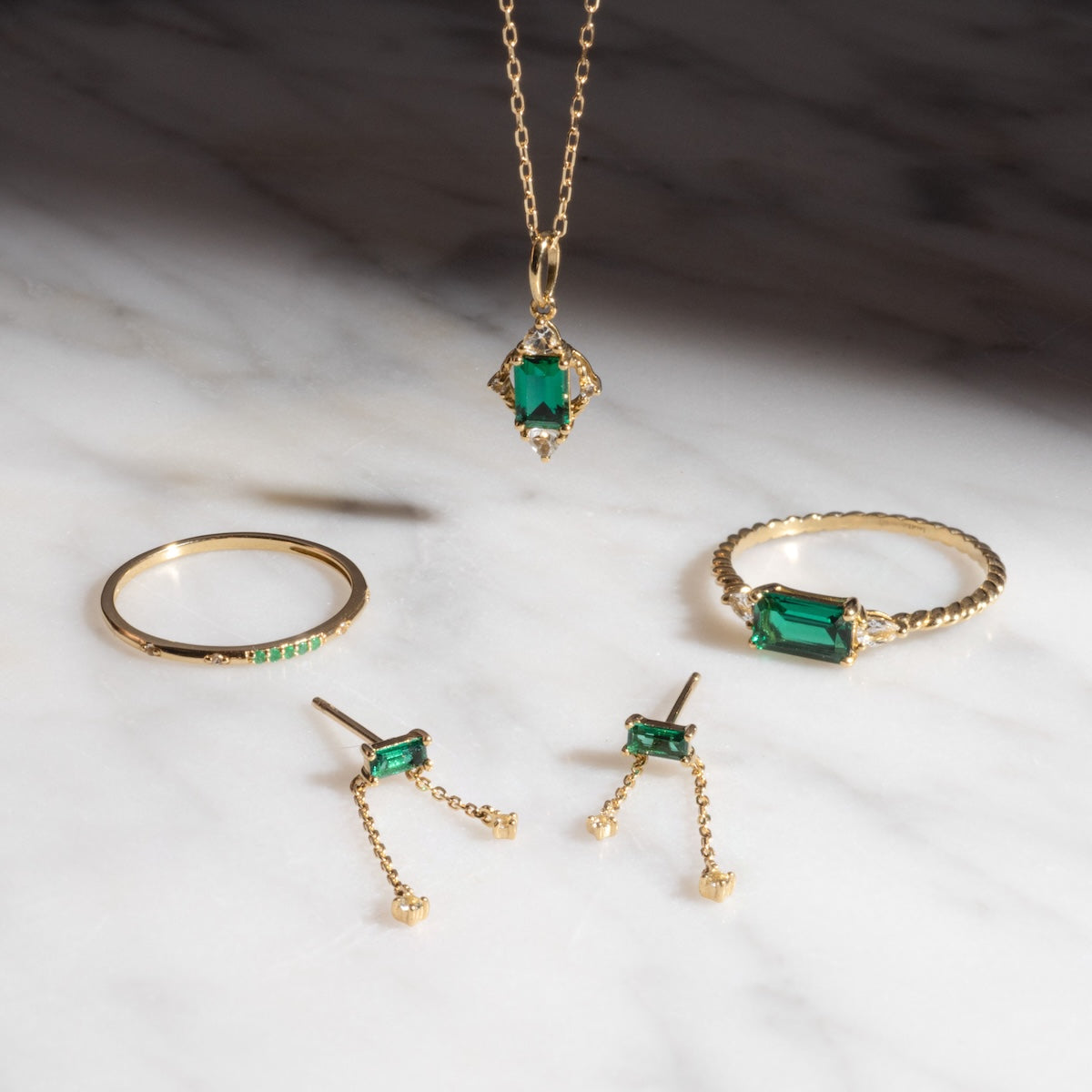 Solid Gold 2025 May Birthstone Emerald Dainty Chain Earrings for Women - Perfect Gift for Mother's Day, Anniversary & Special Occasions