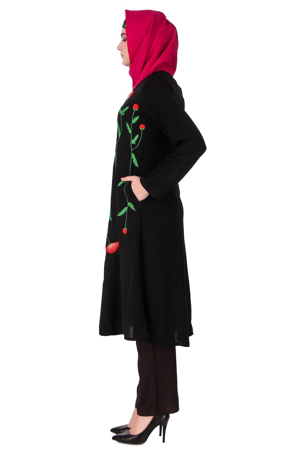 Elegant Long Embroidered Stem Nida Salwar Kameez Outfit - Traditional Pakistani/Indian Ethnic Wear for Weddings & Festivals
