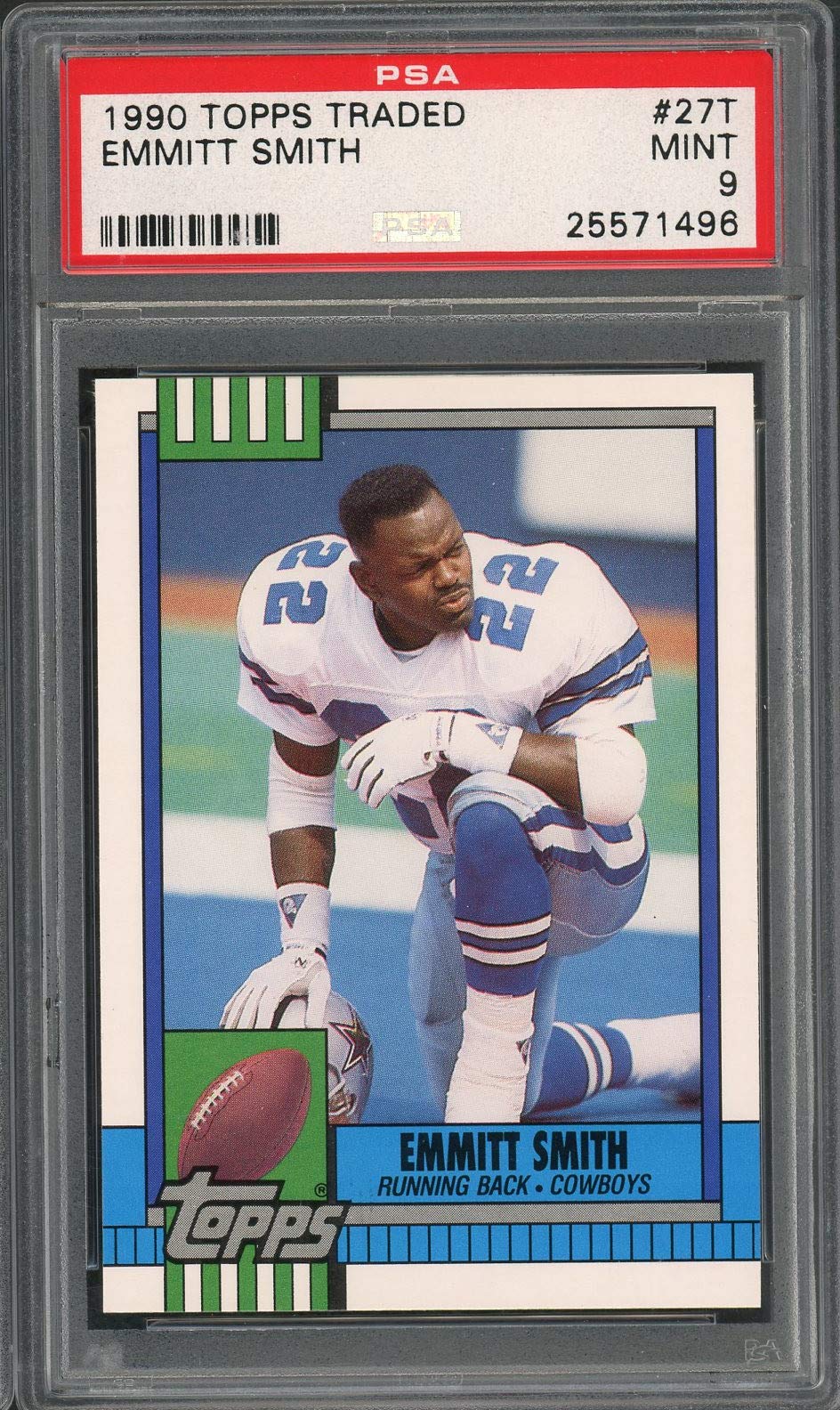 1990 Topps Traded #27T Emmitt Smith Rookie Football Card PSA 9 MINT - Perfect for NFL Memorabilia Collectors & Dallas Cowboys Fans Display