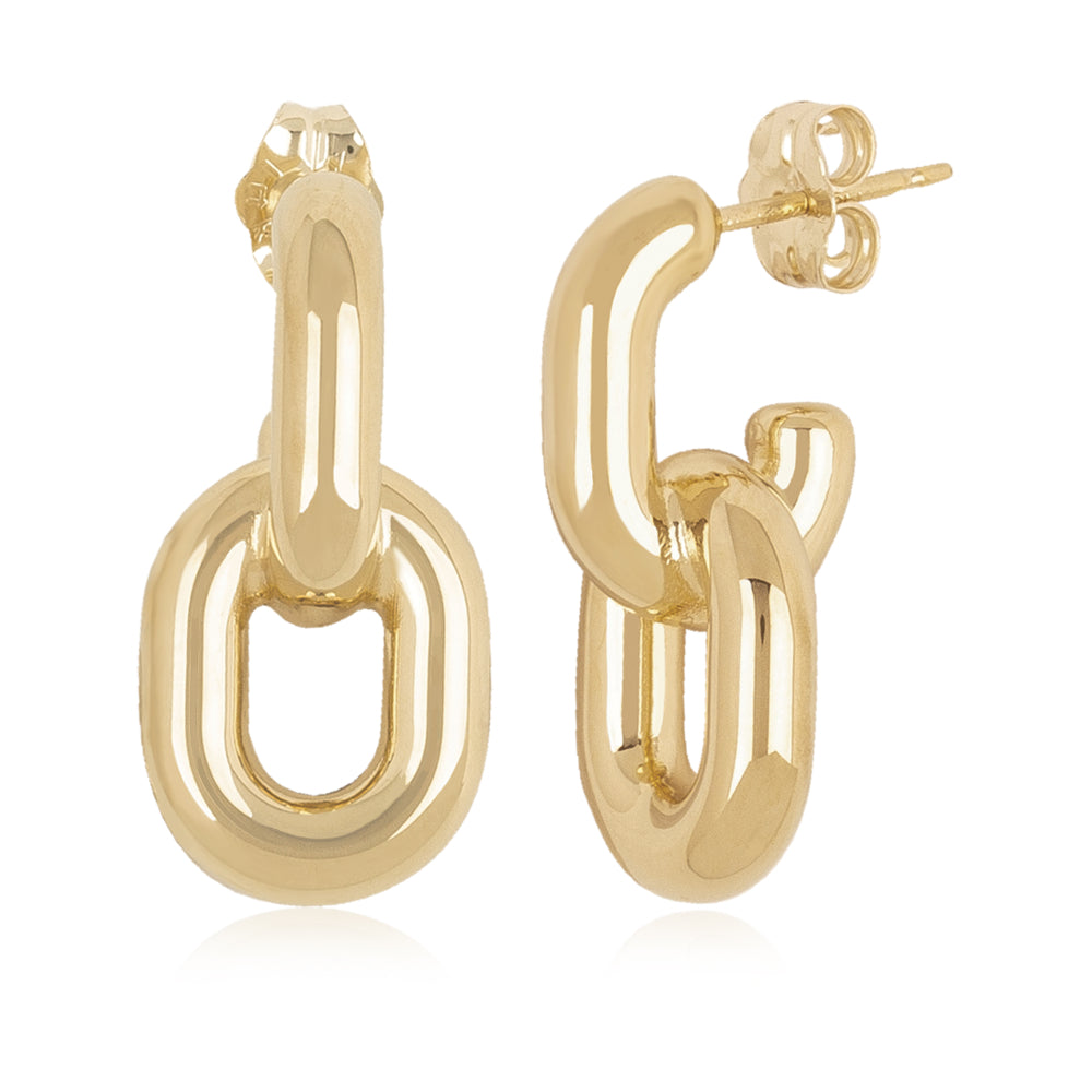 14K Gold Medium Oval Double Link Drop Earrings for Women - Elegant Dangling Earrings for Party, Wedding & Everyday Wear