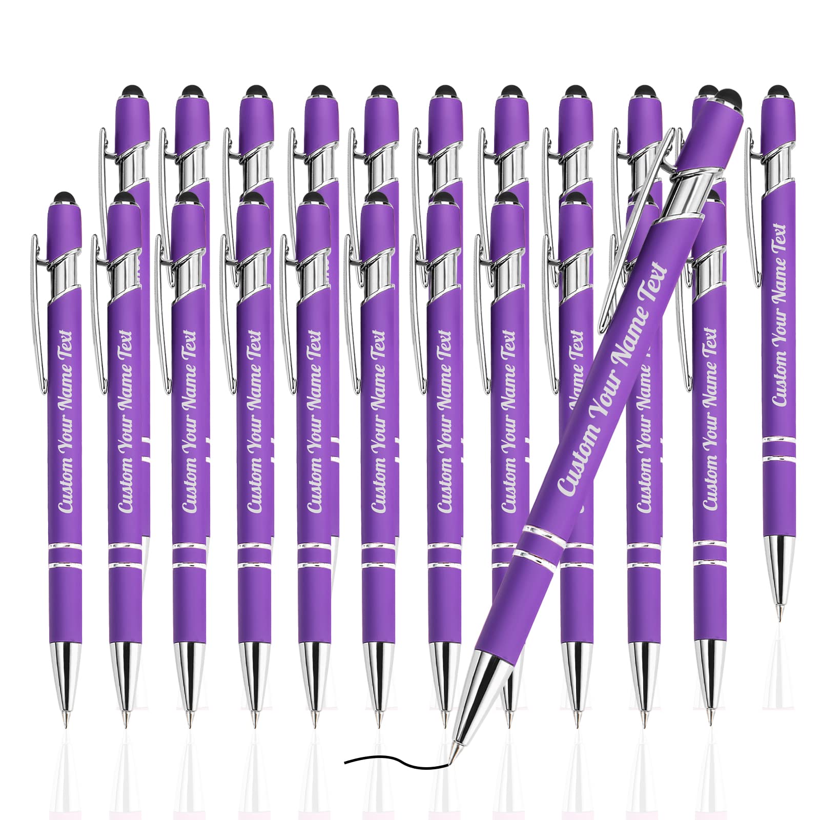 24-Pack Custom Engraved Ballpoint Pens with Business Name, Logo & Message - Soft Black Ink, Touch Metal Stylus - Perfect for Office, Anniversaries, Graduations & Birthday Gifts (Great for Corporate Events, Promotions & Client Appreciation)