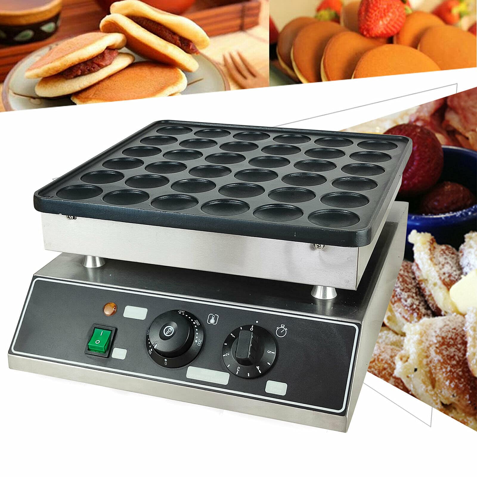 1KW 110V Mini Dutch Pancake Maker - 36PCS Commercial Electric Stainless Steel Nonstick Waffle Machine for Home, Restaurants & Cafes - Perfect for Breakfast, Brunch & Dessert Making