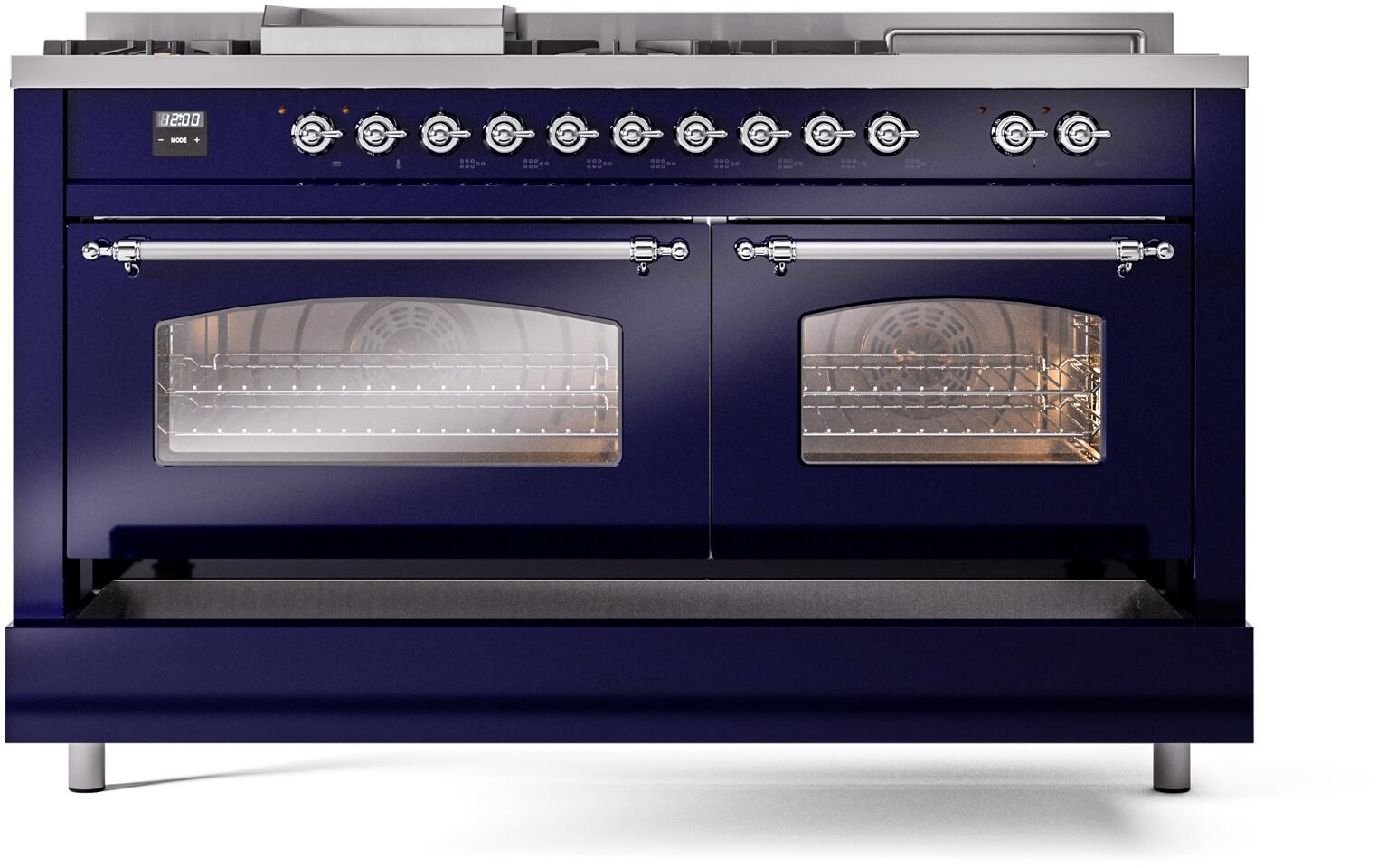ILVE Nostalgie II 60-Inch Dual Fuel Range with Liquid Propane - Blue with Chrome Trim (UP60FSNMPMBCLP) | Professional Gas Stove for Home Kitchen & Restaurant Cooking