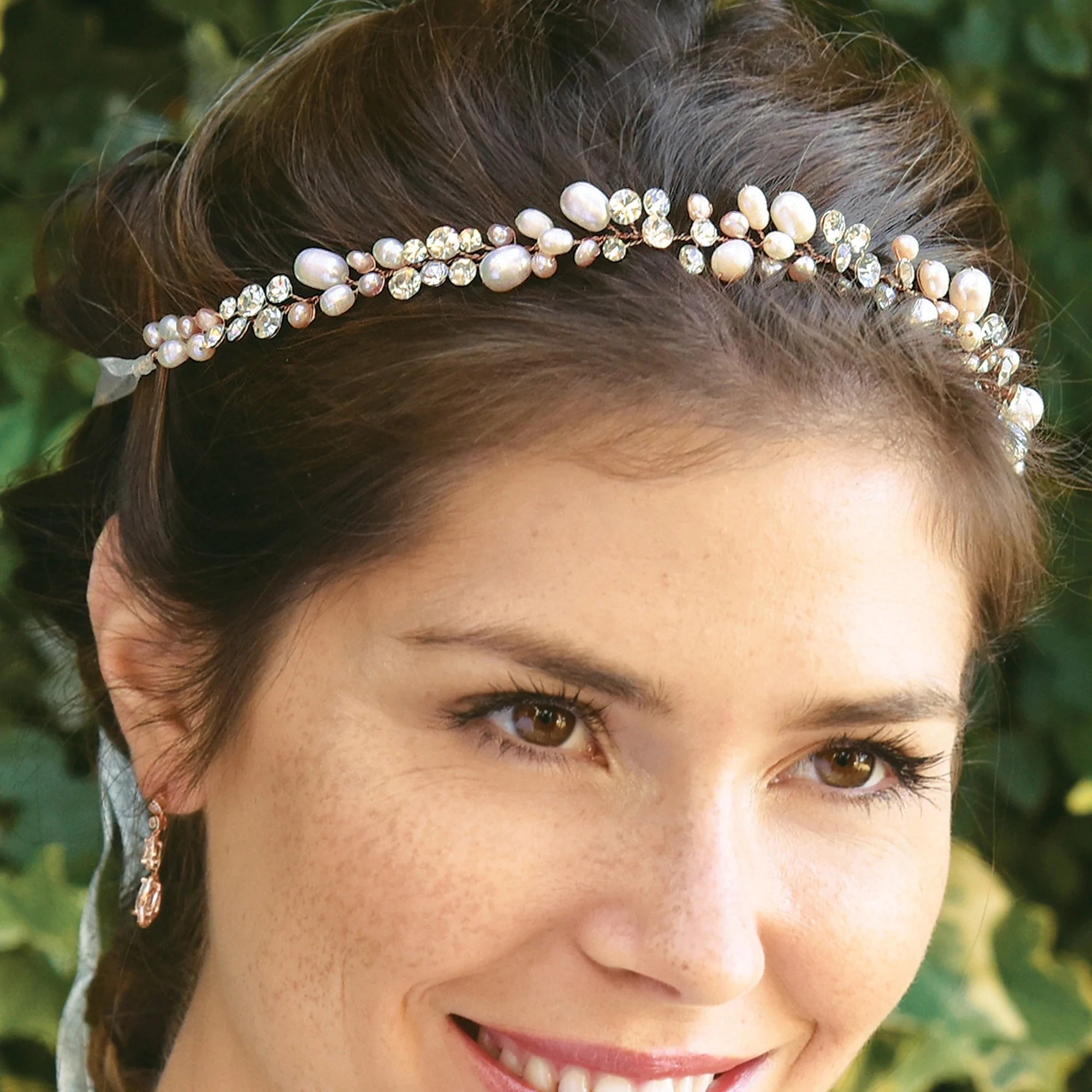 ELEANORE Rose Gold Bridal Hair Vine with Swarovski Crystals & Blush Freshwater Pearls - Wedding Headpiece for Brides, Bridesmaids, and Prom Hairstyles