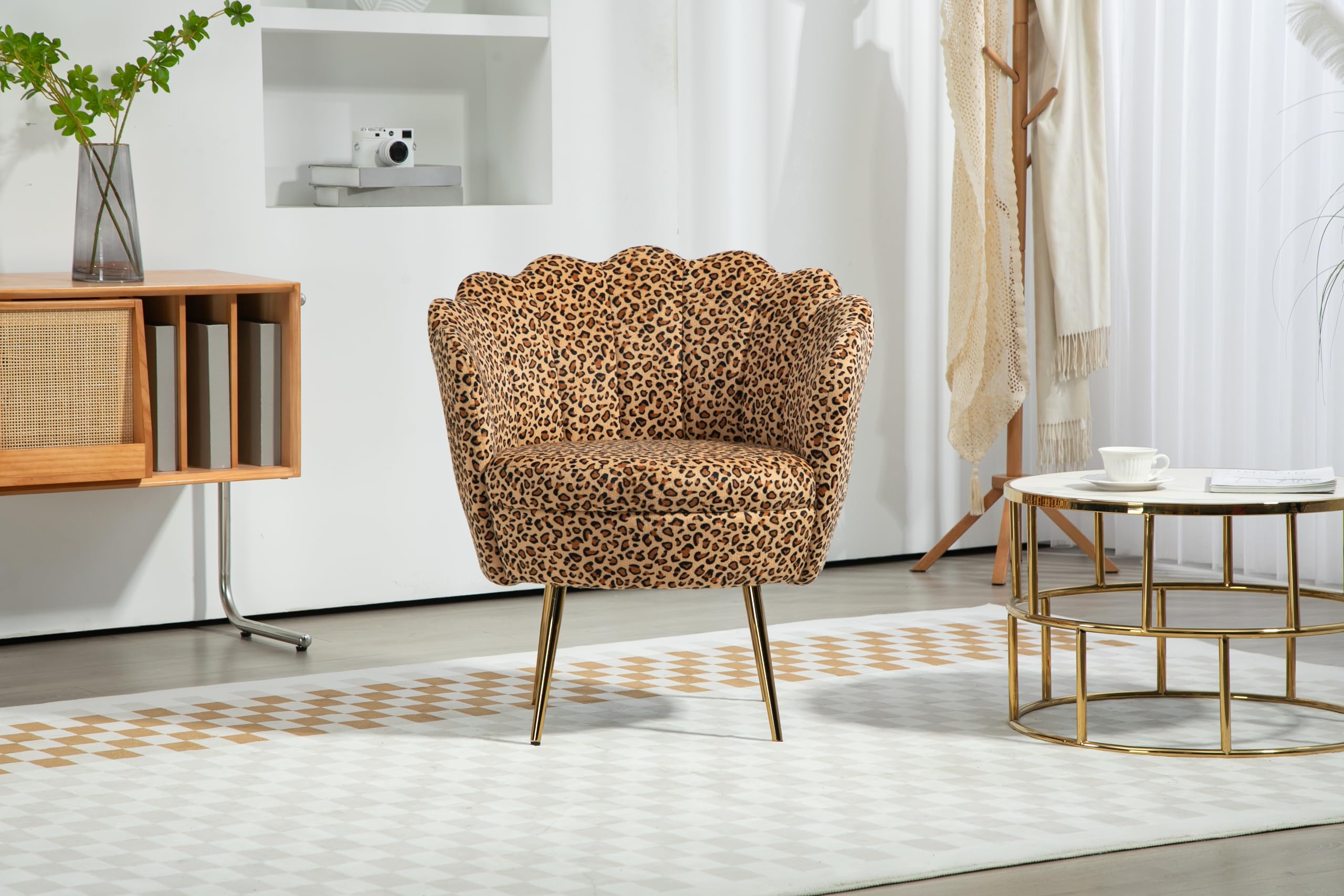 ZOBIDO Modern Velvet Accent Chair - Upholstered Vanity Chair with Golden Metal Legs for Bedroom, Living Room & Makeup Desk - Comfy Armchair for Dining & Home Office (Leopard Print) - Perfect for Small Spaces & Stylish Decor