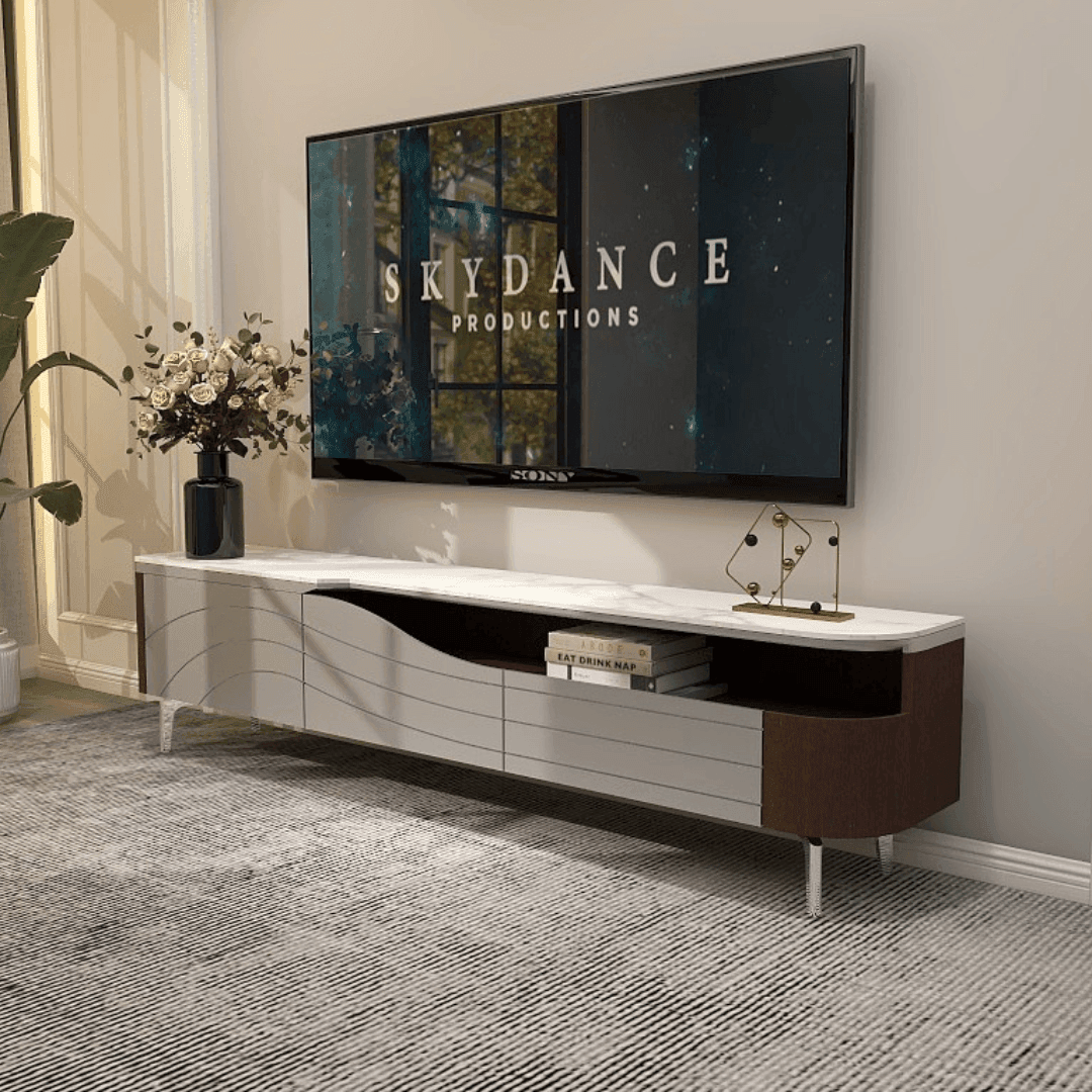Modern 200cm TV Stand with Durable Sintered Stone Top - Stylish Media Console for Living Room, Home Theater & Entertainment Centers