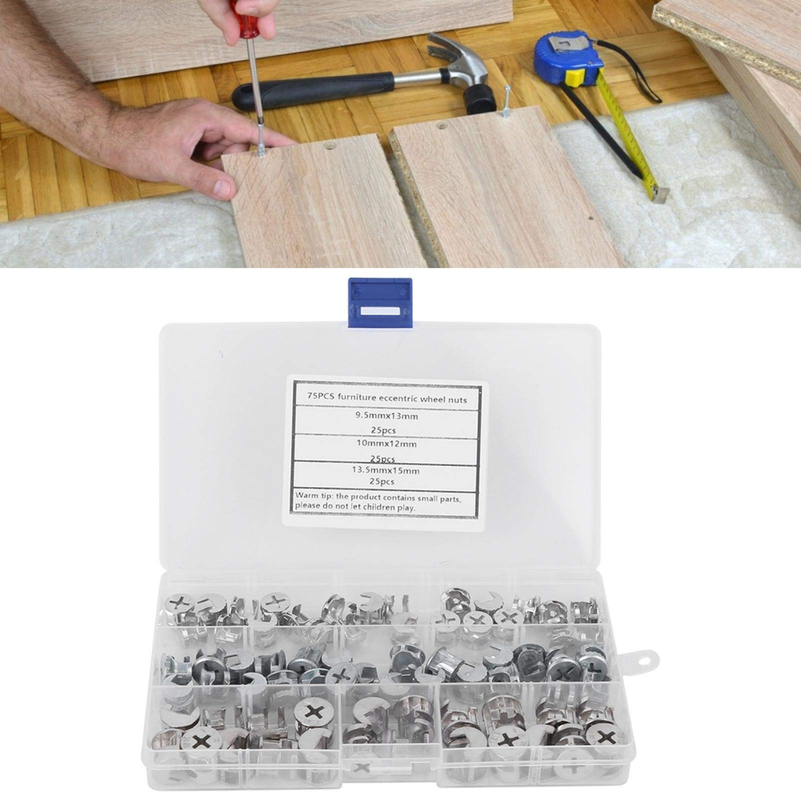 75Pcs Eccentric Cam Lock Fittings for Furniture - Carbon Steel 3-in-1 Connector Fastener Hardware Kit with Eccentric Wheel Nut Set | Perfect for DIY Furniture Assembly, Cabinet Making & Home Improvement Projects
