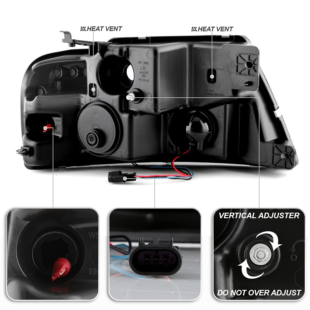 ACANII LED Projector Headlights for 2004-2008 Ford F150 Lobo - Black LED Tube with Built-in Lights (Pair Left+Right) | Enhanced Night Visibility & Modern Style Upgrade