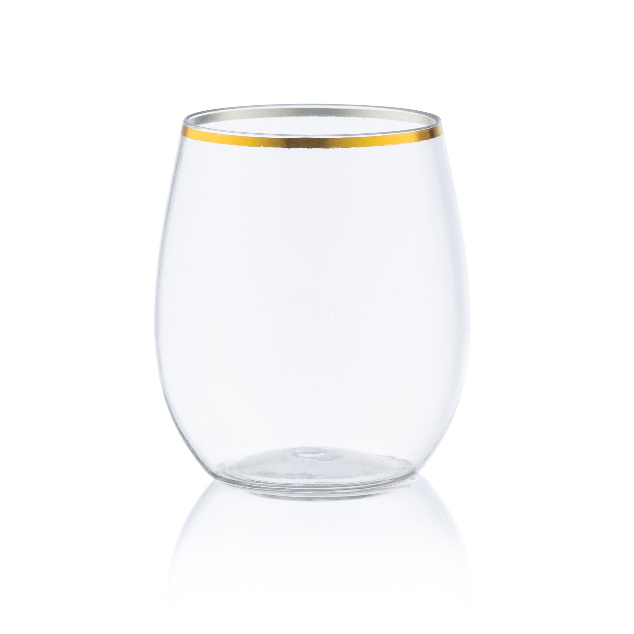 12 oz. Clear Stemless Wine Glasses with Gold Rim - Set of 6 | Shatterproof & Elegant for Parties, Weddings, and Home Entertaining