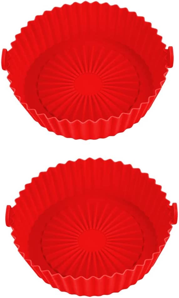 ZTNAGSD 6-Inch Silicone Air Fryer Basket Liners (2-Pack, Red) - Reusable, Non-Stick, Easy Clean Air Fryer Accessories for Healthy Cooking - Perfect for Chicken Wings, French Fries, and Veggies