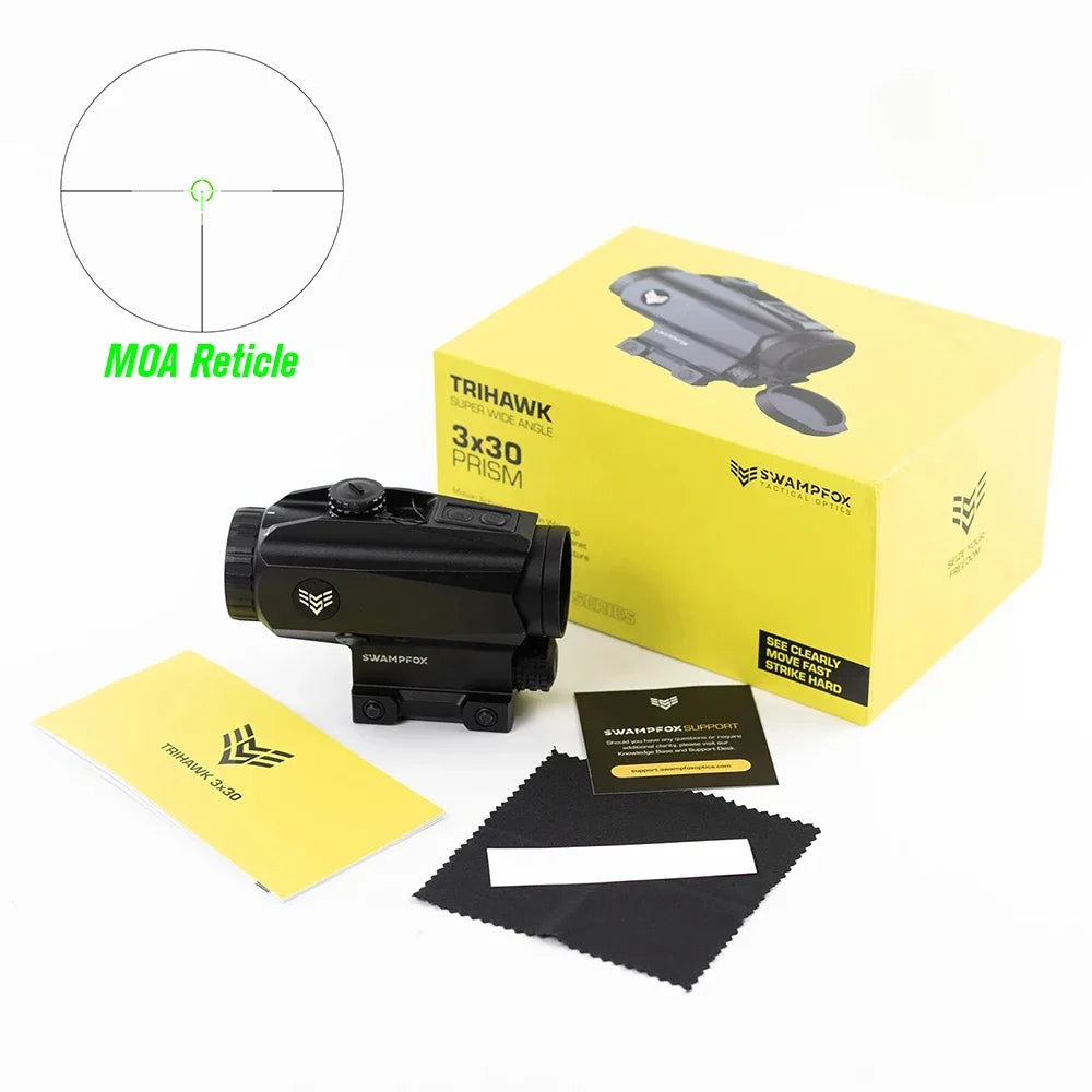 Swampfox Trihawk 3x30mm Prism Scope with Red Dot Sight - BDC/MOA Reticle for Airsoft, Hunting & Tactical Shooting | Compact & Durable Optical Sight for Outdoor Adventures