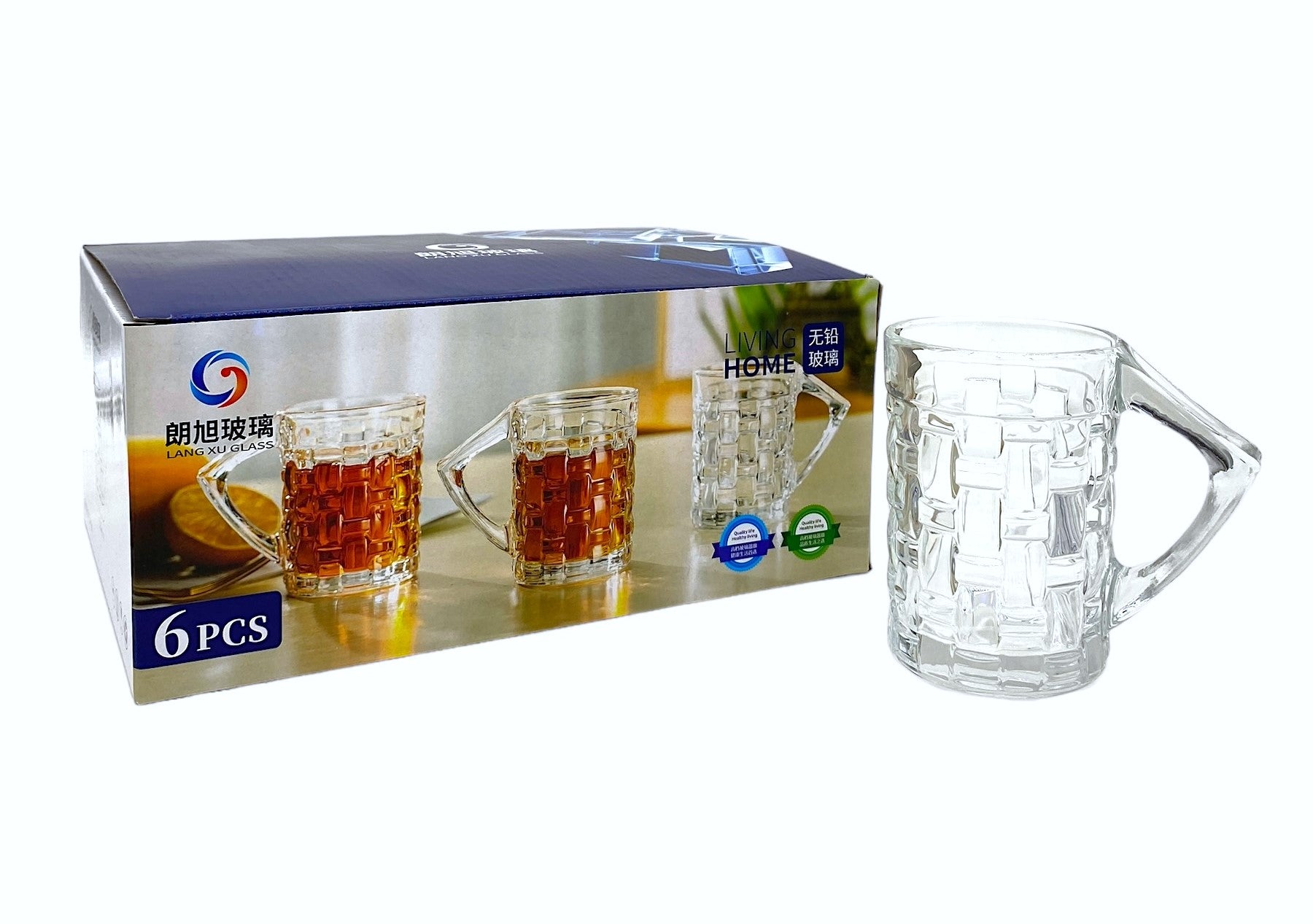 6-Piece Tea Glass Set - Clear Borosilicate Glass Cups for Hot & Cold Beverages - Perfect for Iced Tea, Coffee, and Cocktails at Home or Restaurant