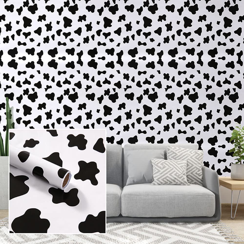 Self-Adhesive Black & White Cow Print Vinyl Contact Paper - 17.7