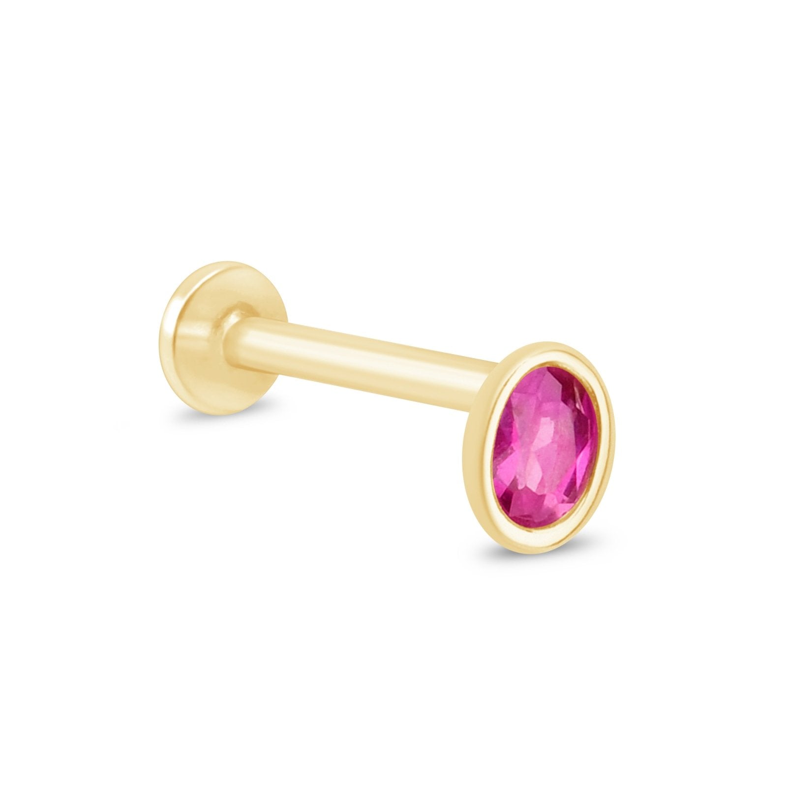 14k Yellow Gold Oval Pink Ruby Flat Back Stud Earrings - Bezel Set for Women | Perfect for Weddings, Parties & Everyday Elegance