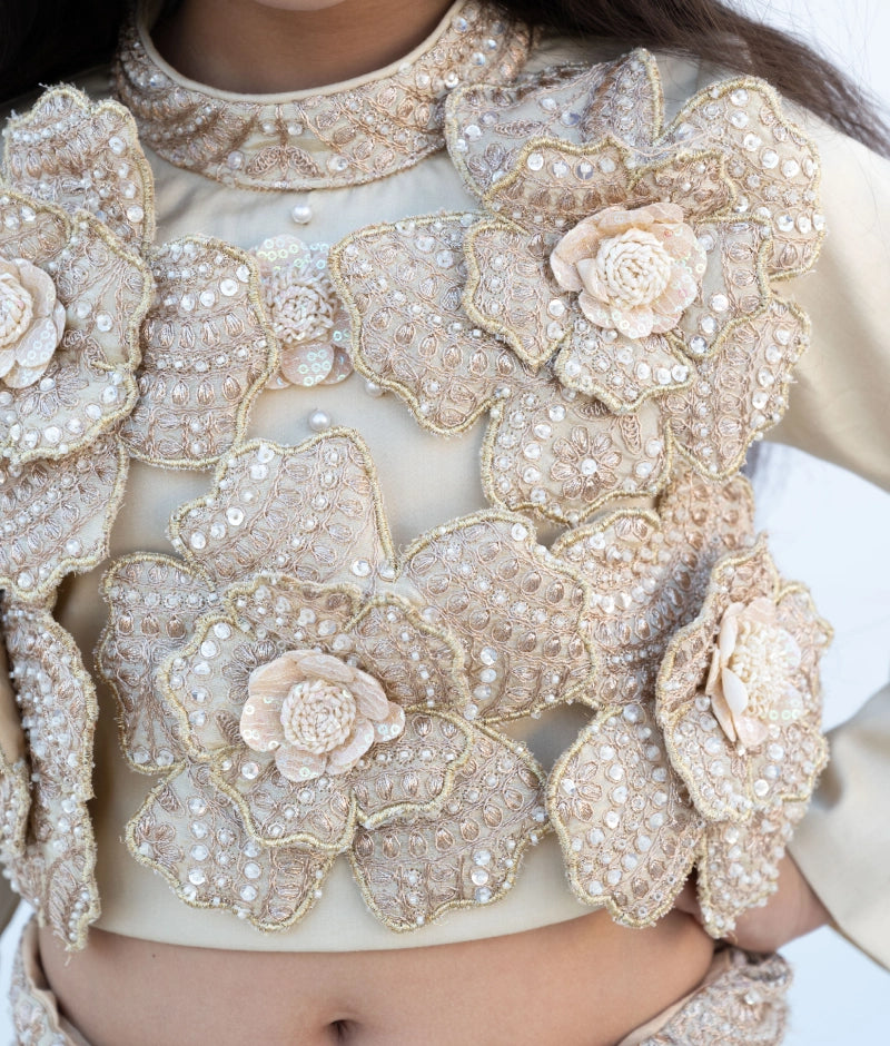 Golden Embroidered Lehenga Set for Women - Indian Bridal Party Wear - Perfect for Weddings, Festivals & Special Occasions