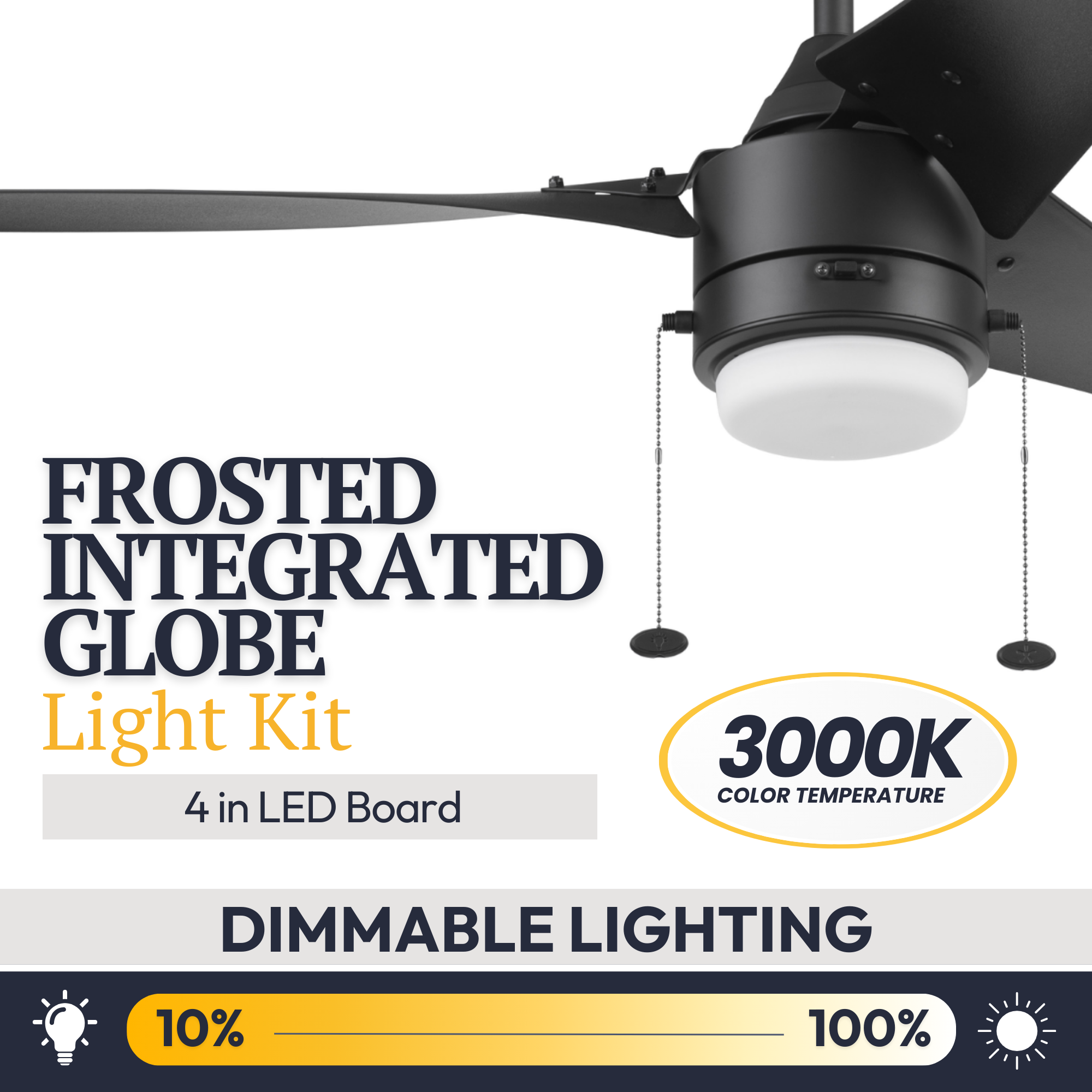 56 Inch Matte Black Ceiling Fan with Pull Chain - Indoor/Outdoor Use for Living Room, Bedroom, Patio & Covered Porch