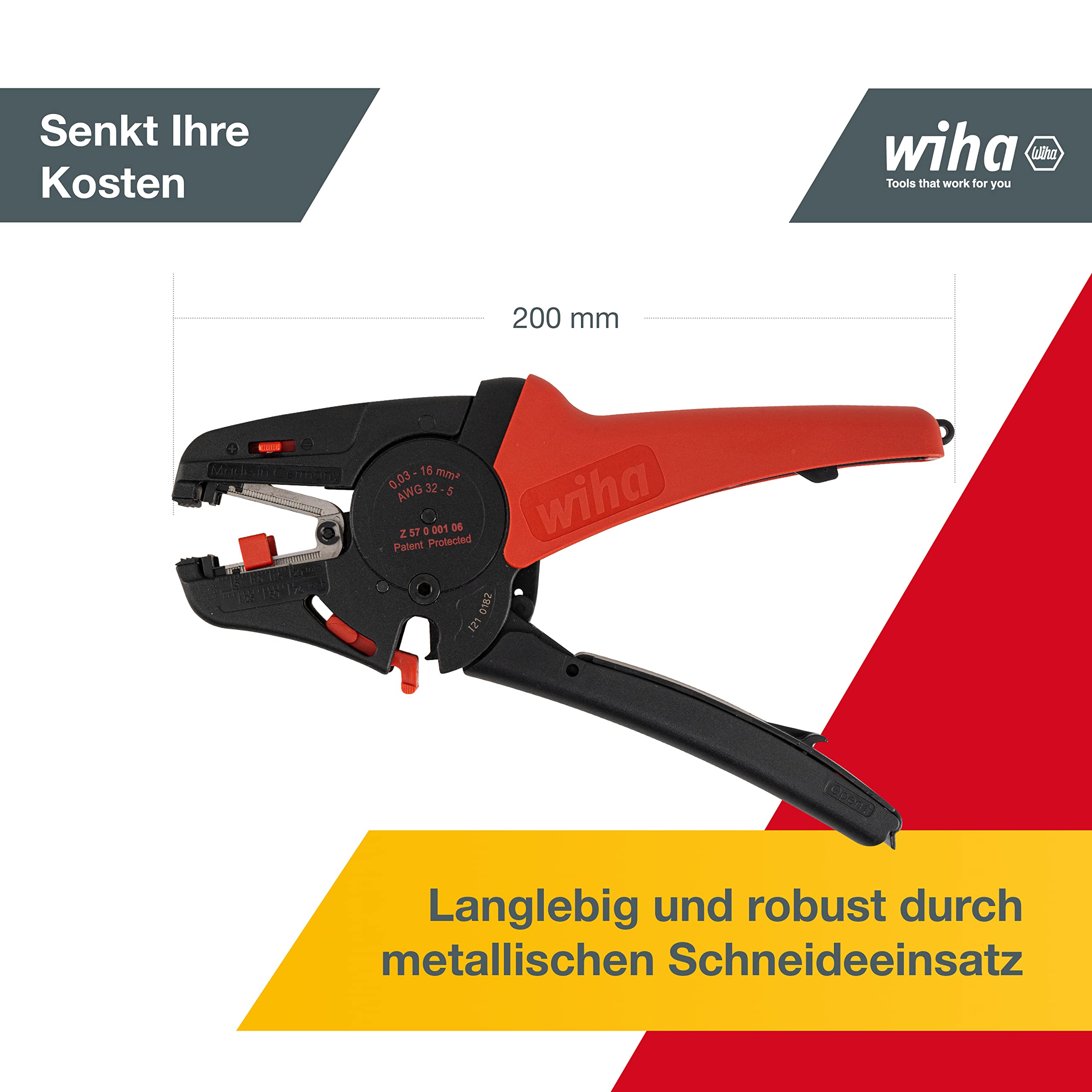 Wiha Z57000106SB Auto Wire Stripper - 16 mm Cutting Capacity, Professional Electrician Tool for Automotive & Home Wiring Projects | Perfect for DIY Repairs & Electrical Installations