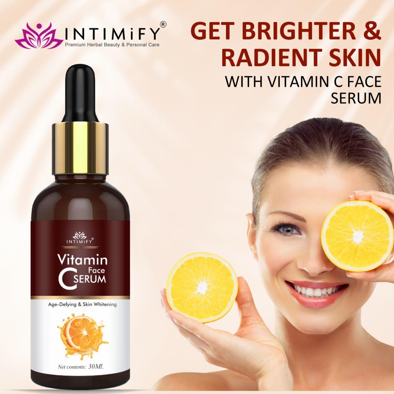 INTIMIFY Vitamin C Face Serum for Glowing Skin - Brightening & Anti-Aging Treatment | Reduces Dark Spots & Pigmentation | Hydrates Oily & Dry Skin | Men & Women | 30ml | Perfect for Morning Skincare Routine & Night Repair