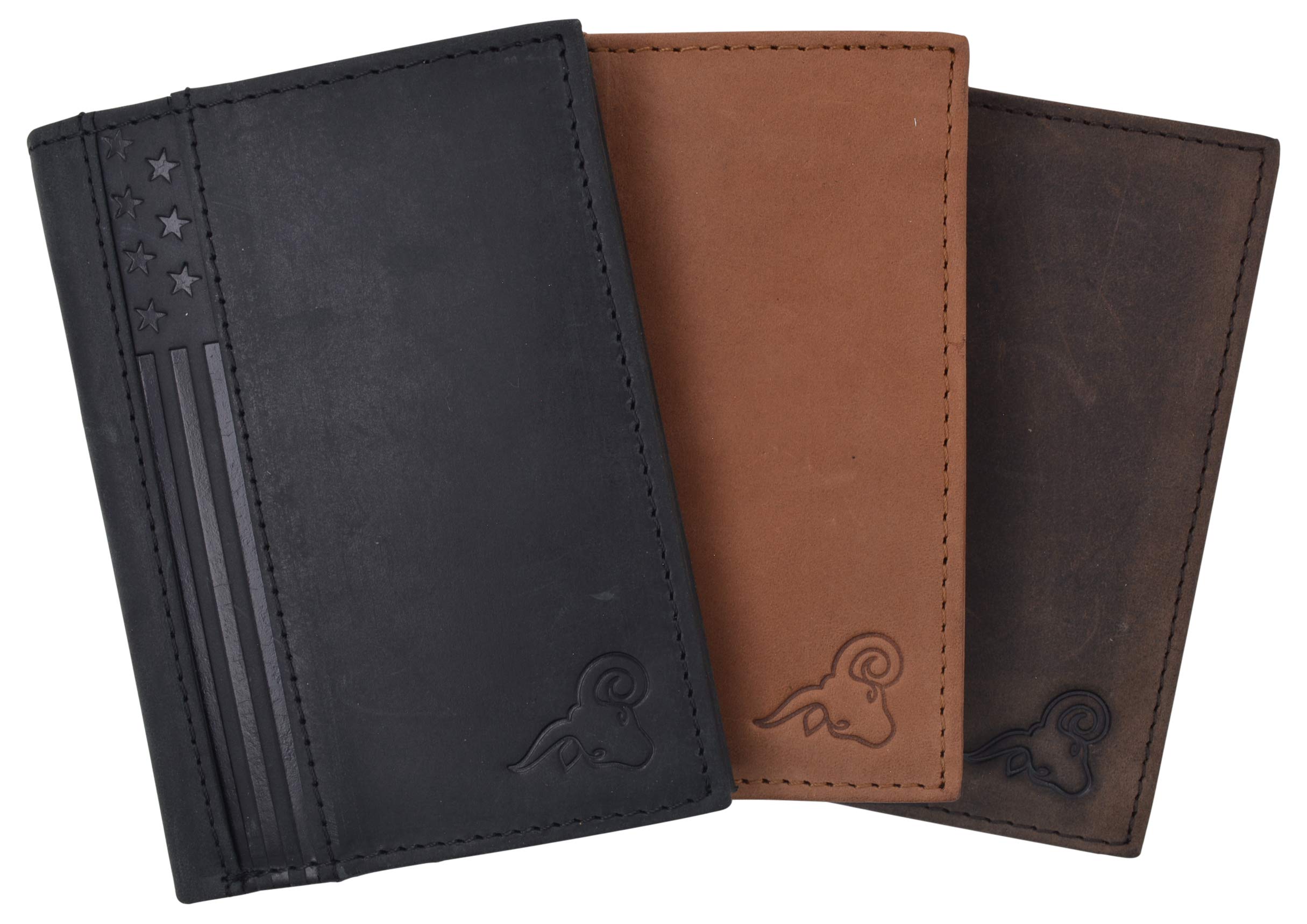 USA Stars & Stripes RFID Protected Mens Leather Bifold Wallet with 2 ID Windows & Divided Bill Compartment - Perfect for Everyday Use & Travel (Brown)
