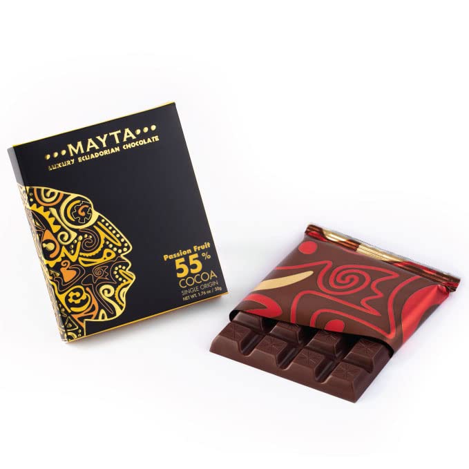 Mayta Gourmet Dark Chocolate Bars 55% Cacao with Passion Fruit - Ecuadorian Fine Aroma Cocoa - Exotic Fruit Chocolate Gift - 12 Pack (50g Each) for Gifting, Dessert Pairing & Gourmet Snacking