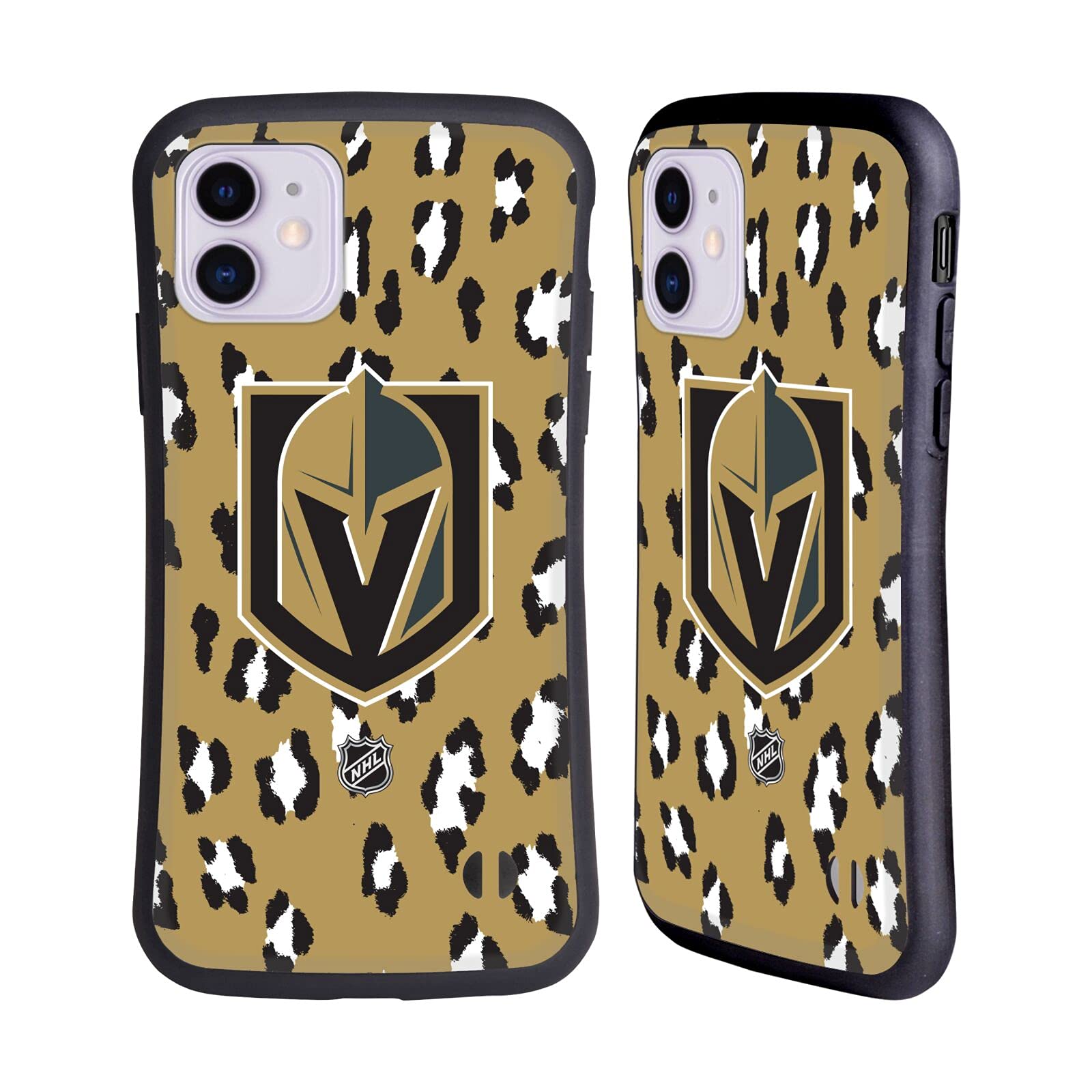 Official NHL Vegas Golden Knights Leopard Print Hybrid Case for Apple iPhone 11 - Durable Protection with Stylish Design, Perfect for Hockey Fans and Everyday Use