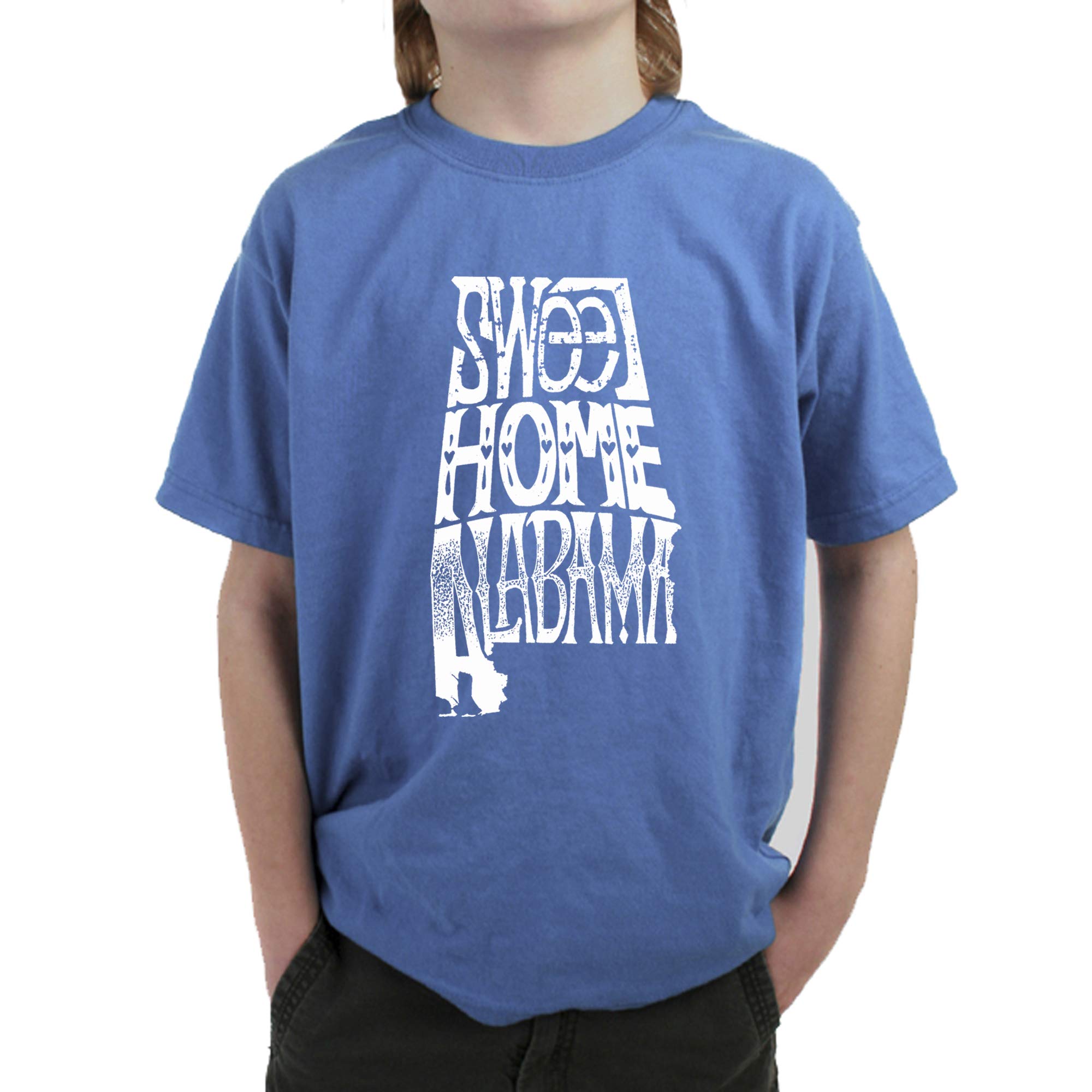 LA POP ART Boys' Word Art Graphic T-Shirt - Sweet Home Alabama Design | Trendy Casual Wear for Kids & Teens | Perfect for School, Outings & Family Events