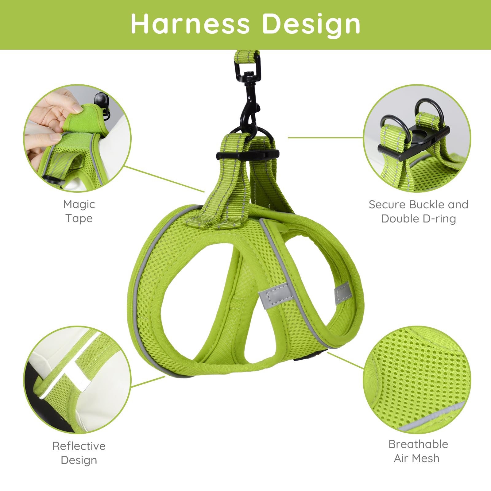 BELLA & PAL No-Pull Step-in Dog Harness with Leash Set for Small & Extra Small Dogs - Comfortable Avocado Green Puppy Harness for Walking, Training & Outdoor Adventures (XXS Size)