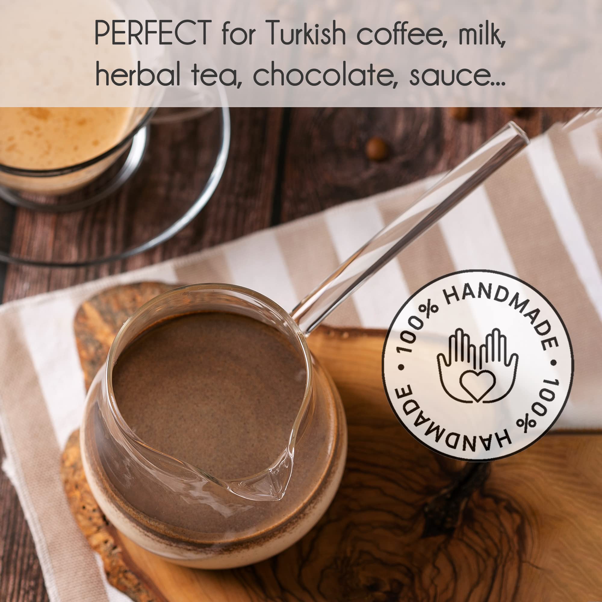 Premium Borosilicate Glass Turkish Coffee Pot - Stovetop Cezve Briki for Espresso, Tea & Hot Chocolate | Heat-Resistant Milk Warmer & Butter Melter (14.2 oz) | Perfect for Home Brewing, Camping & Gift Giving