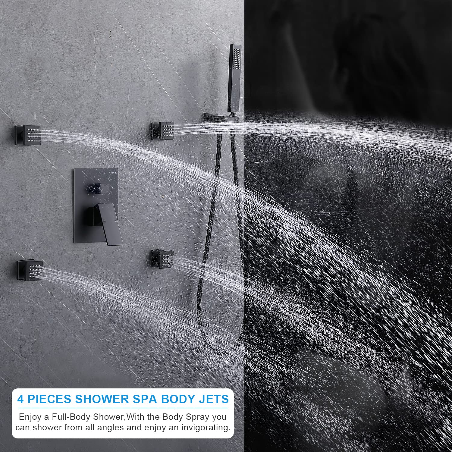 Premium Matte Black Rain Shower System - 12