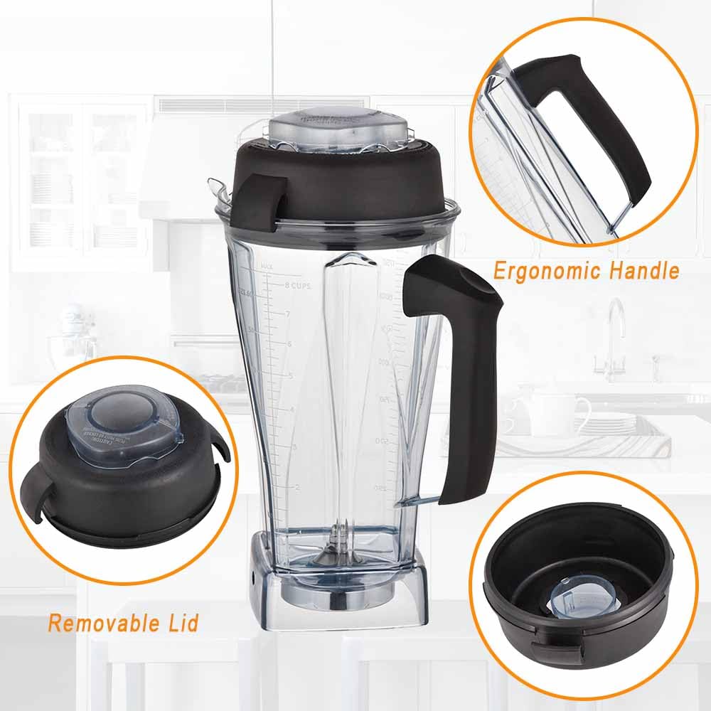Vitamix Blender 64Oz Replacement Container - Compatible with 5000, 5200, 6300, 6500, 7500, Pro 200, 500, 750, VM0101, VM0102, E310, E320 & Classic/Explorian/Professional/Propel Series - Perfect for Smoothies, Soups, Nut Butters & Food Prep