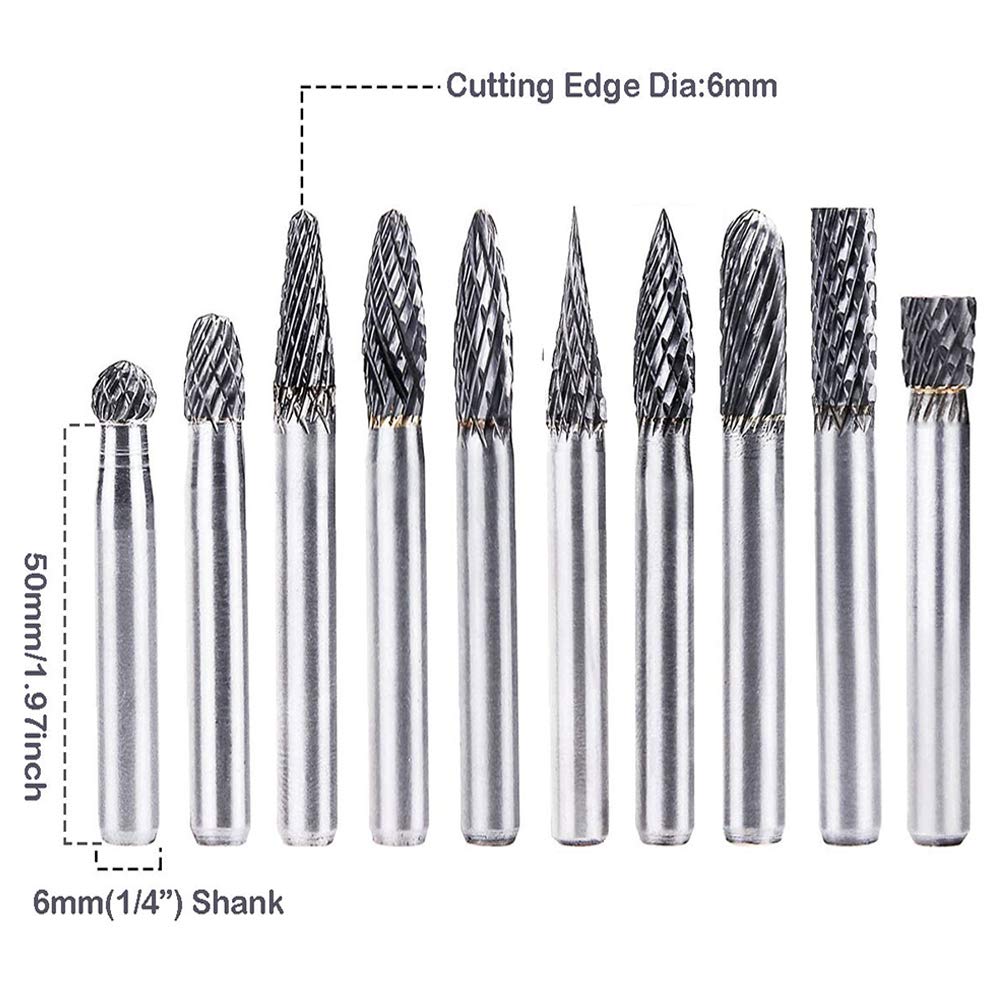 10pc Tungsten Carbide Rotary Burr Set - 1/4