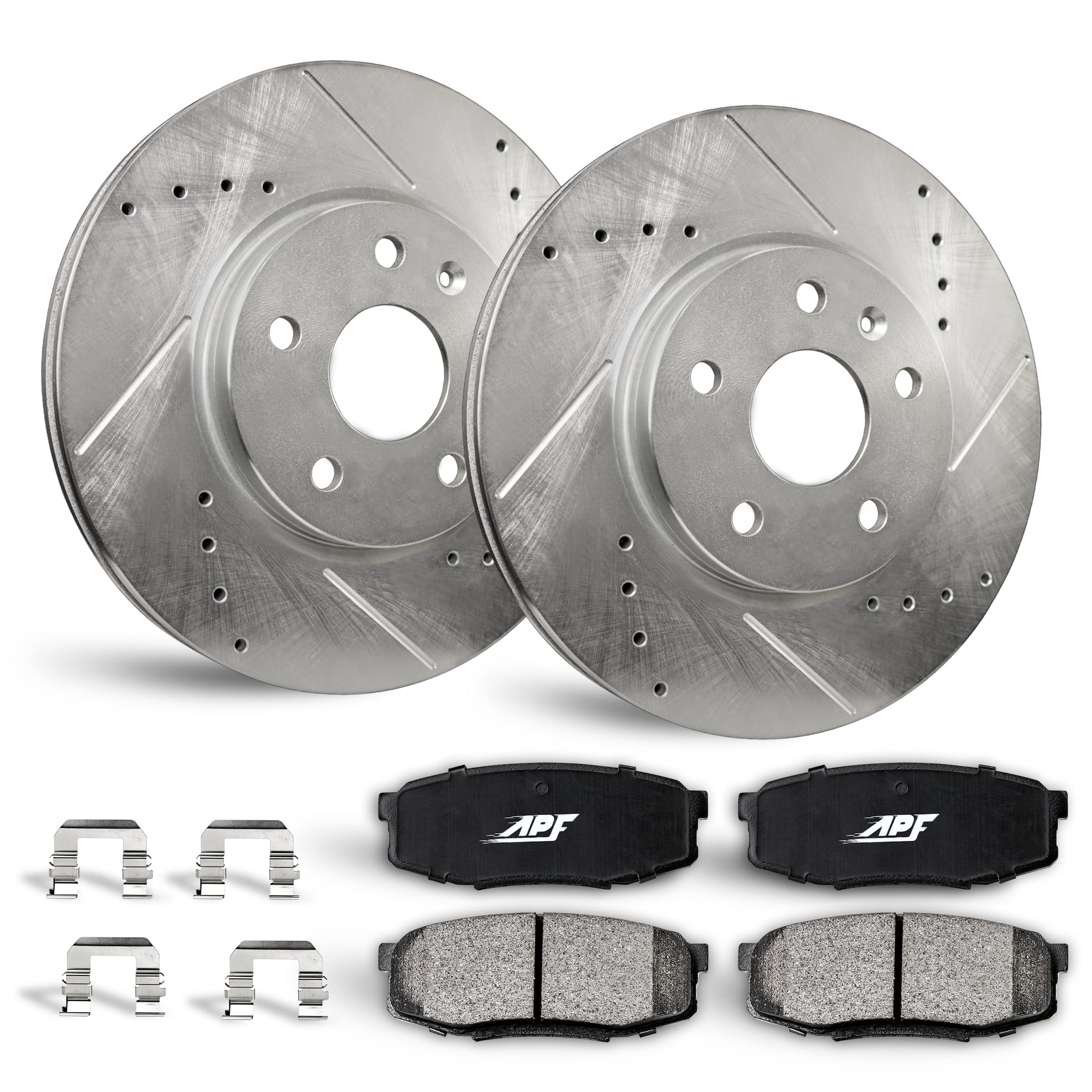Jeep Grand Cherokee 1995-1998 Rear Brake Kit - Zinc Plated Drilled & Slotted Rotors with Carbon Fiber Brake Pads | 5-Lug | 2 Rotors & 4 Pads | 10-Year Warranty | Enhanced Stopping Power for Off-Road & Towing