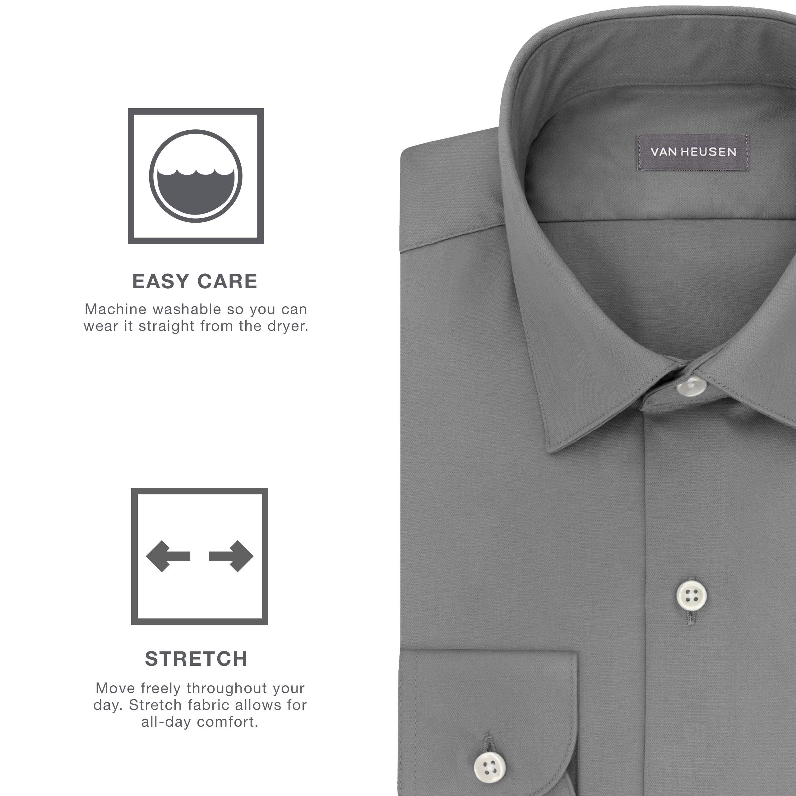 Van Heusen Men's Slim Fit Dress Shirts - Lux Sateen Stretch Solid Spread Collar Button Down Shirt for Business & Formal Occasions