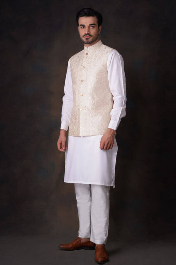 Elegant Classic Cream & Gold Embroidered Waistcoat Vest for Men | Formal Wedding, Vintage Costume, Special Occasion Outfit