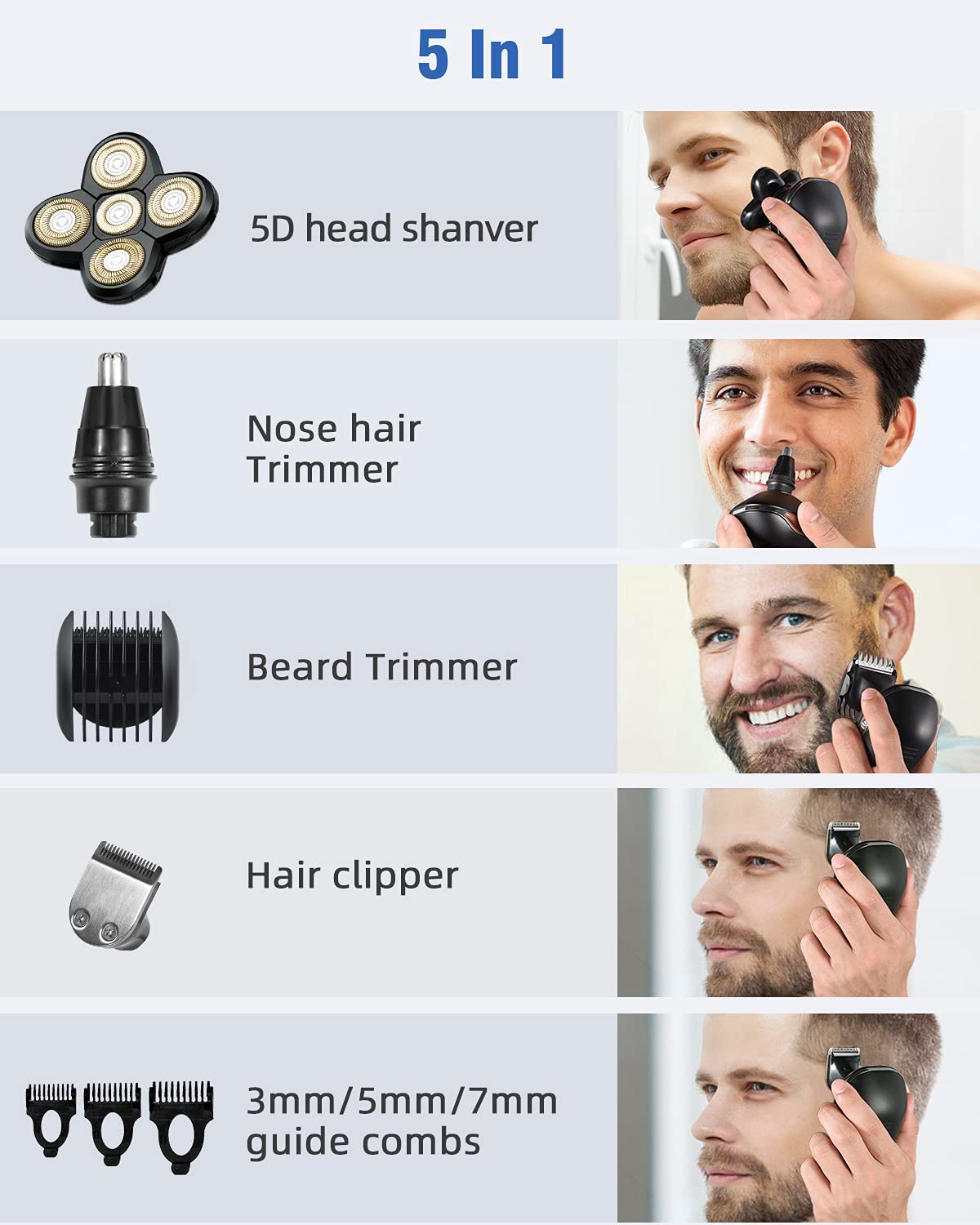 Premium 5-in-1 Electric Razor for Men - Rechargeable Shaver with Floating Heads, Hair Clipper, Nose/Ear Trimmer & Facial Cleaning Brush (Golden) - Perfect for Travel, Home Use & Grooming Kits