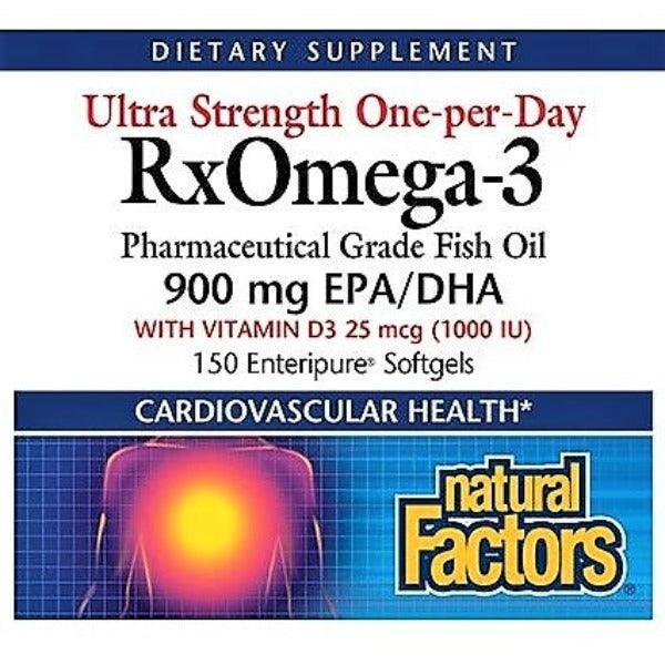 Natural Factors Rx Omega-3 Maximum Strength 900mg with Vitamin D3 - 150 Softgels for Heart & Brain Health | Supports Immune System & Joint Function
