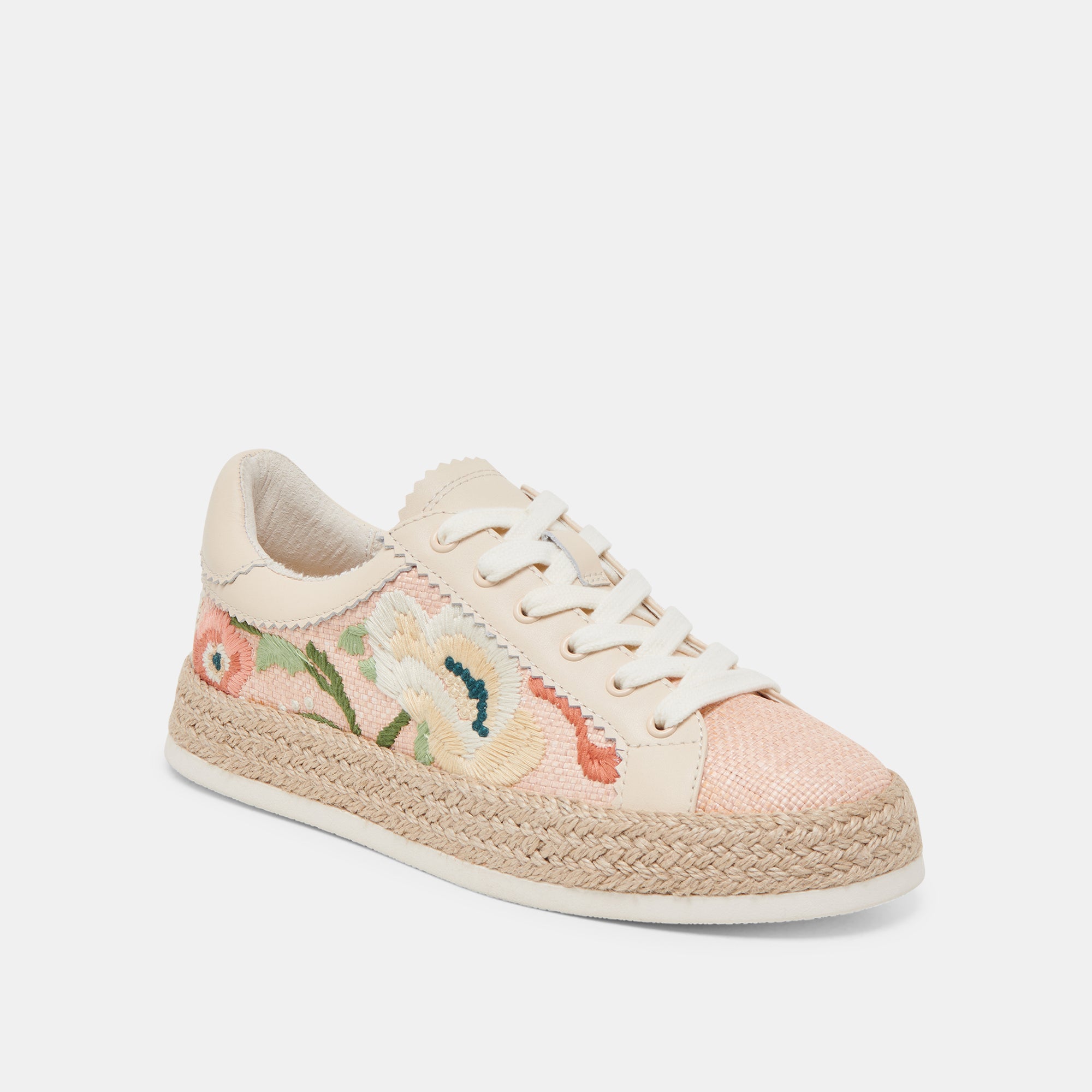AZALIA Women's Pink Floral Raffia Sneakers - Comfortable Casual Shoes for Walking, Travel & Summer Outfits