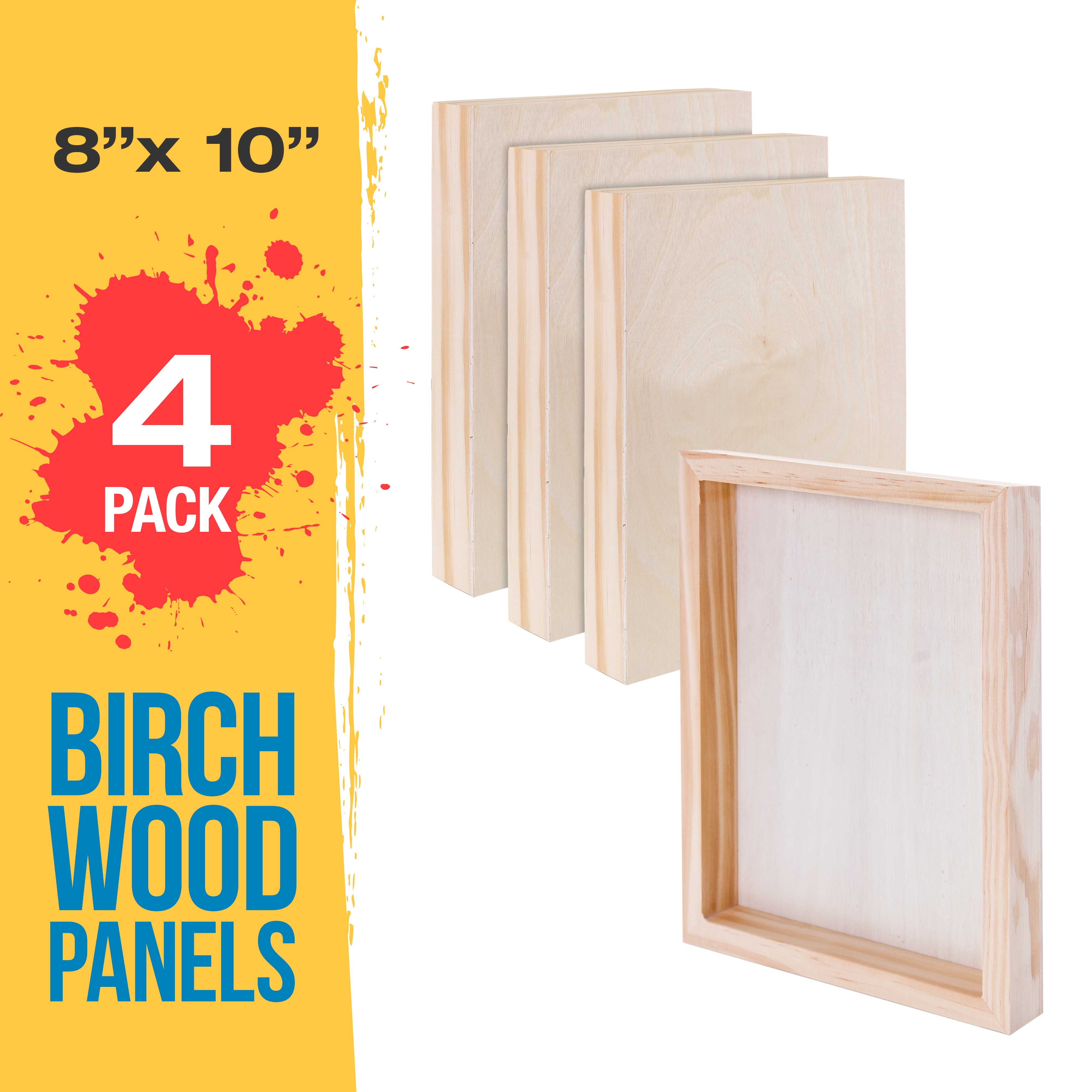 Unfinished Birch Wood Canvas Panels for Painting - 4 Pack of 8x10 inch Artist Gallery Panels (1.5