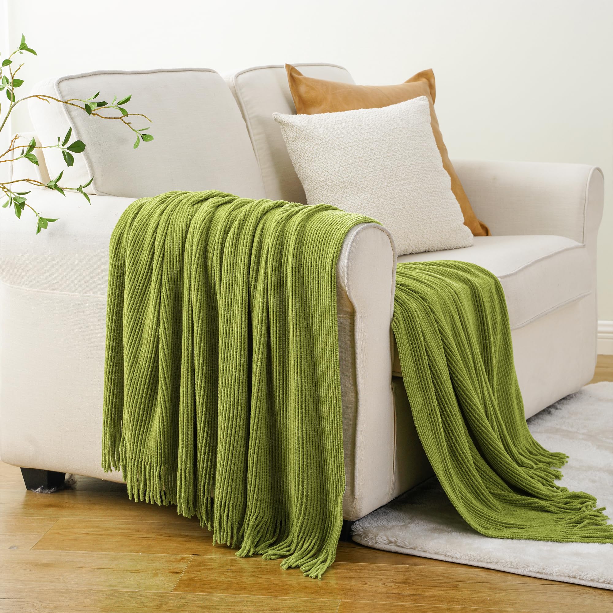 BATTILO HOME Soft Chenille Knit Throw Blanket with Tassels - 50