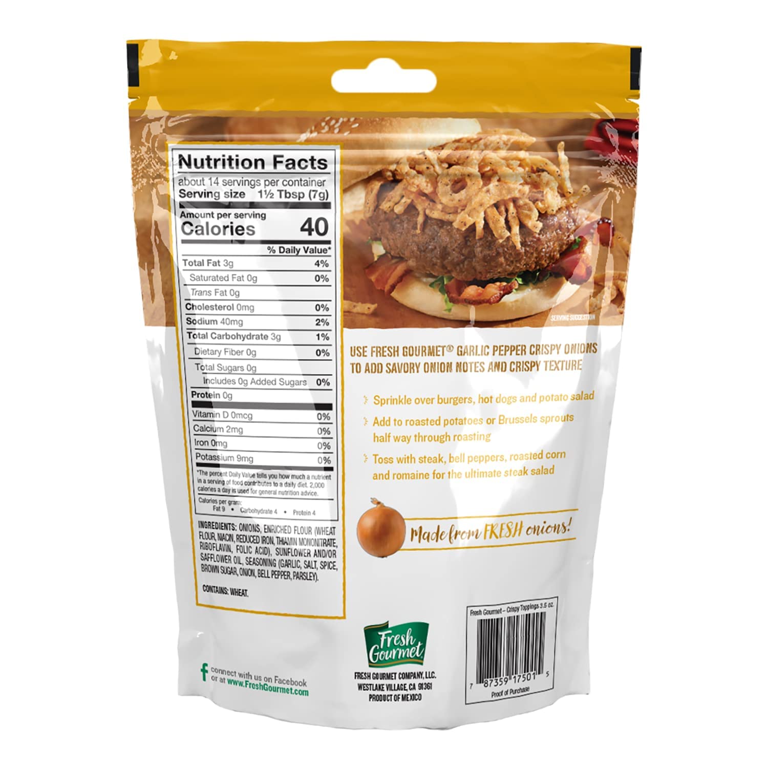 Fresh Gourmet Garlic Pepper Crispy Onions - Low Carb Crunchy Snacks, Salad Toppers & Keto-Friendly Toppings (3.5oz Pack of 6) - Perfect for Salads, Soups, Burgers, Casseroles and Healthy Snacking